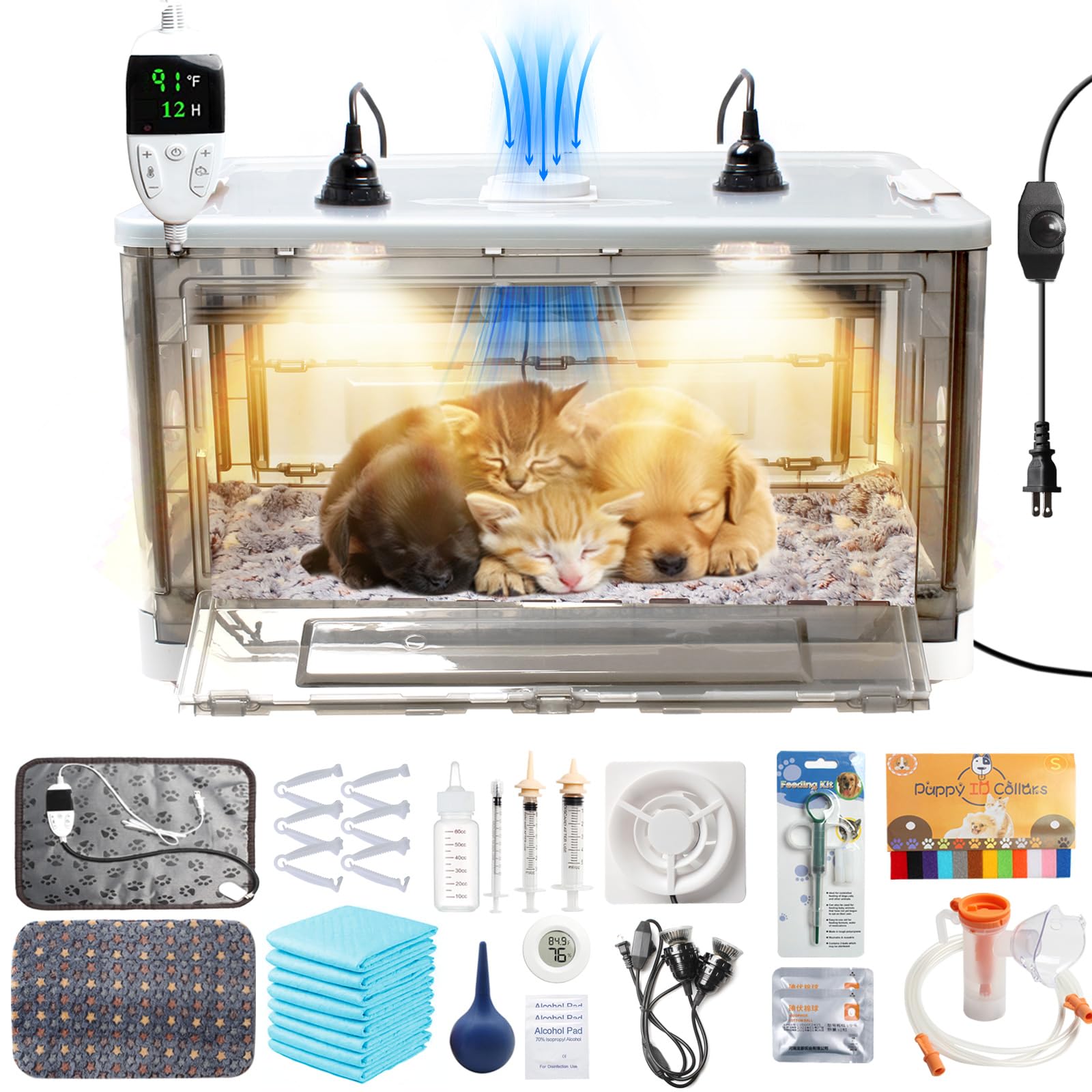Puppy Incubator With Heating And Fan, Ideal Incubator For Puppies And Kittens, Ensures Good Ventilation And Temperature Control 