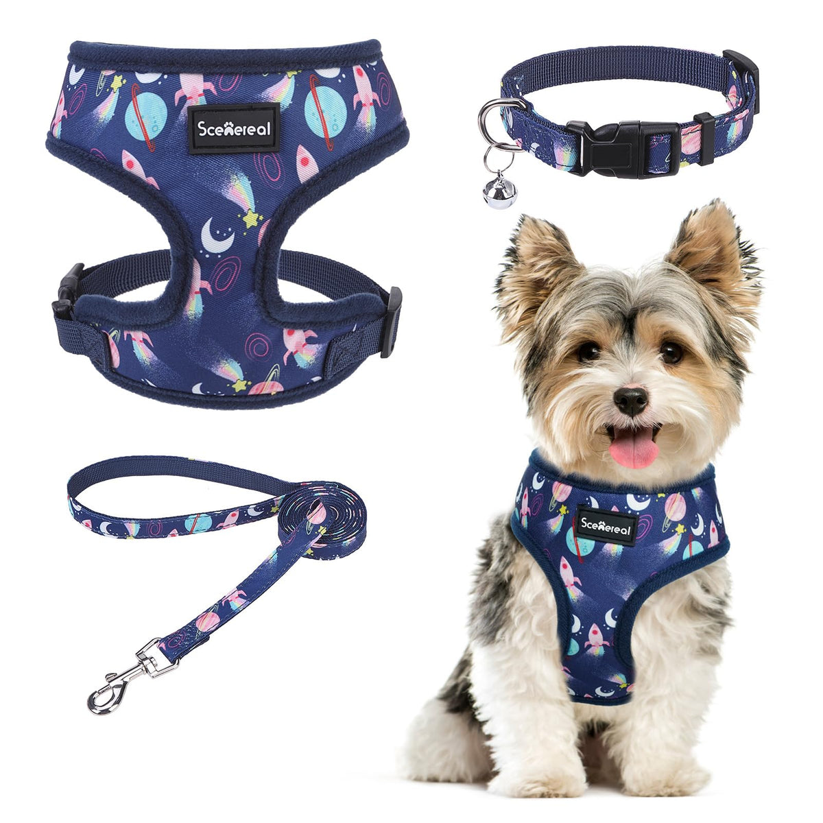 Scenereal Small Dog Harness Collar And Leash Set, Adjustable No Pull Pet Harnesses, No Chock Soft Mesh Step In Vest For Doggie P