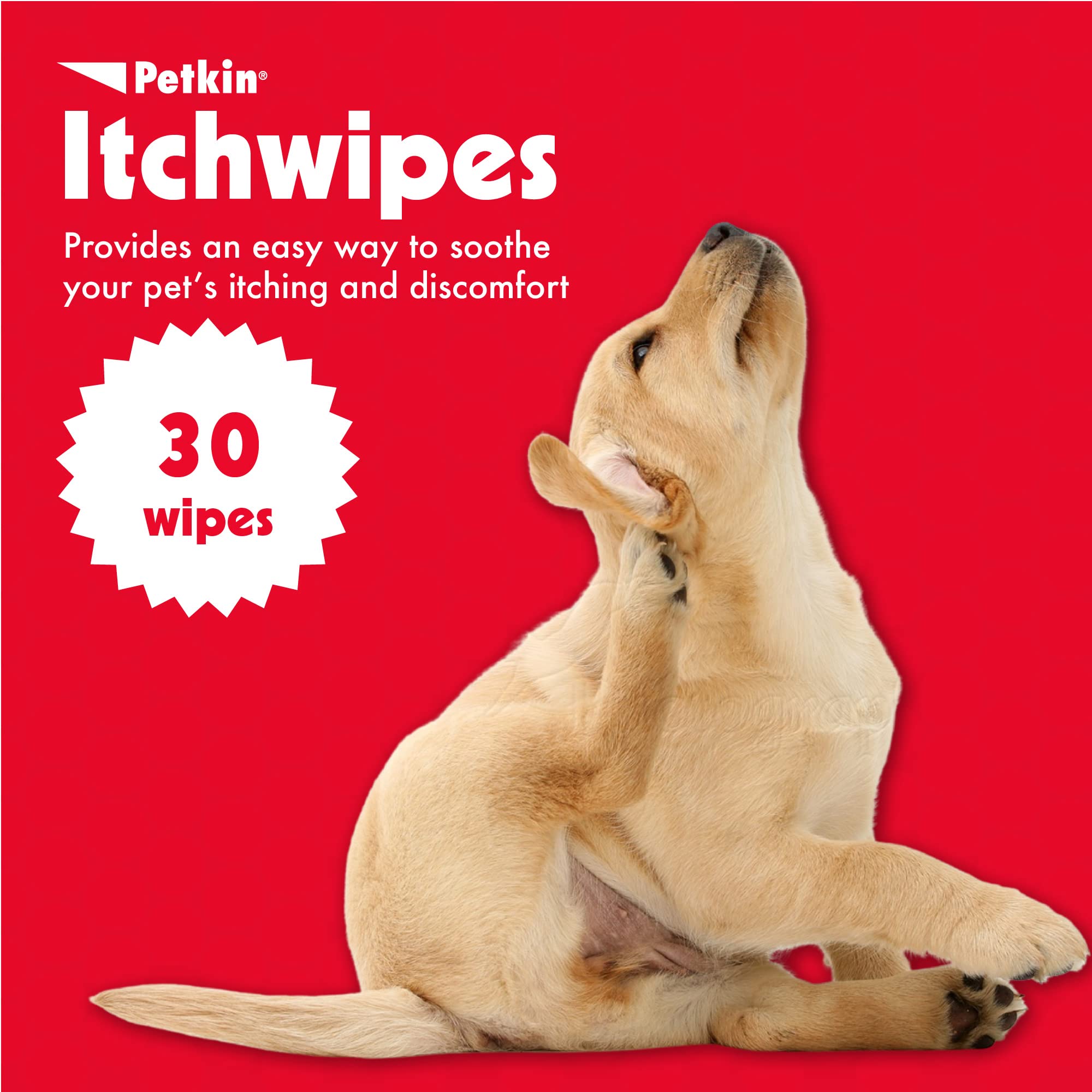 Petkin Anti Itch Wipes for Dogs & Cats - Soothes Skin Irritations, 30 Count, Disposable, White, Model PK5316