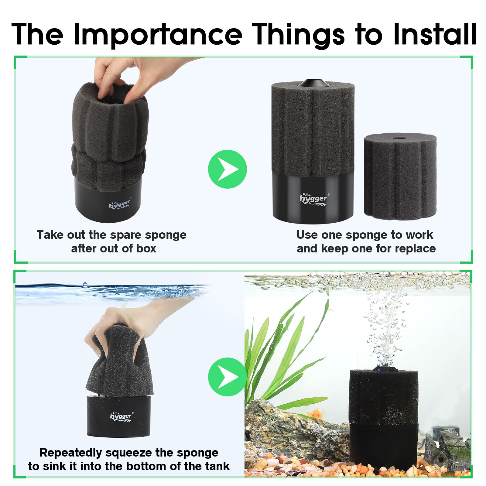 Hygger Aquarium Sponge Filter 5-20 Gallon Small Fish Tank Filter For Breeding Fry Shrimp Snails Betta Air-Powered Filter With Re
