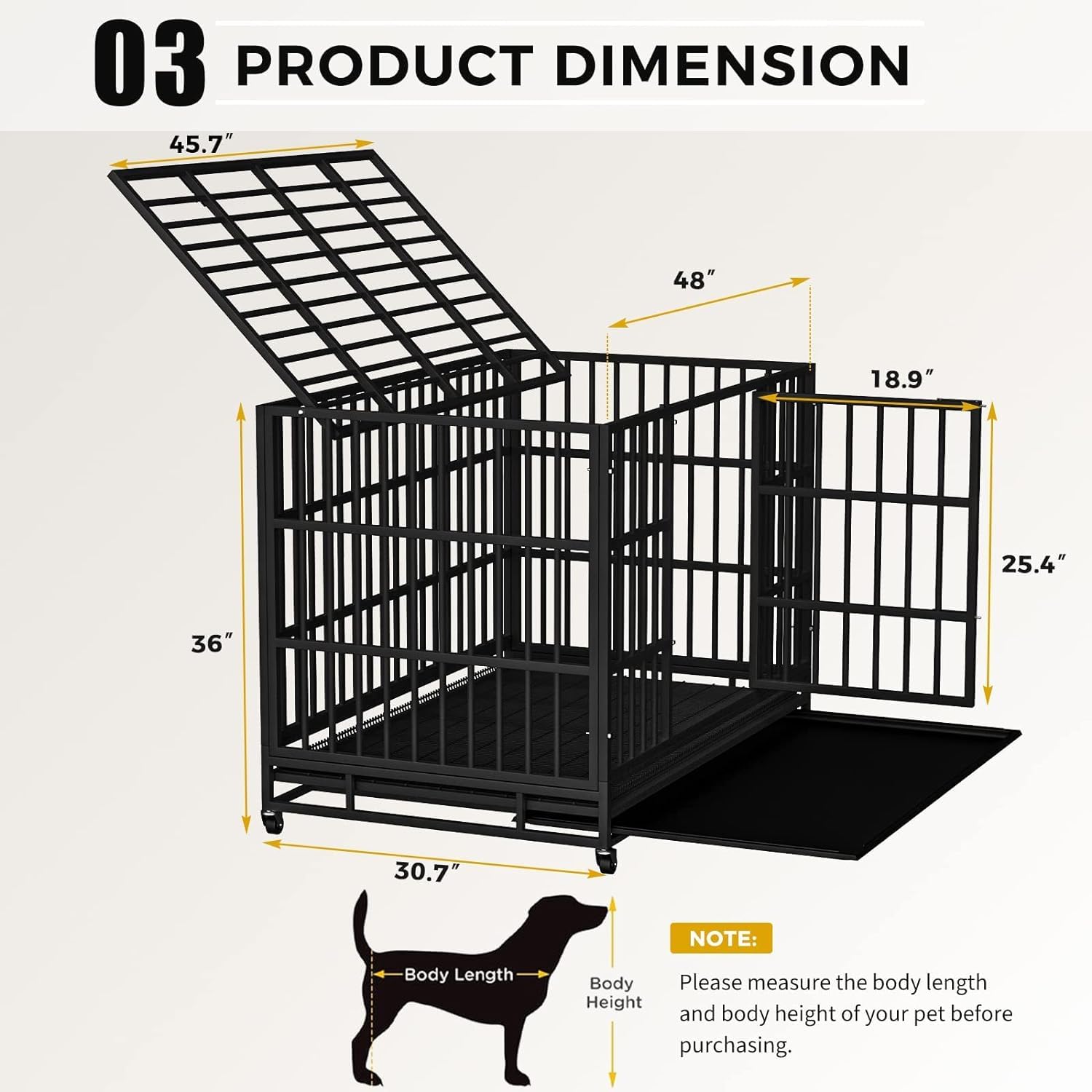 48 Inch Heavy Duty Dog Crate, Indestructible Dog Cage Kennel For High Anxiety Dog, Escape Proof & Sturdy Locks Design, Extra Lar