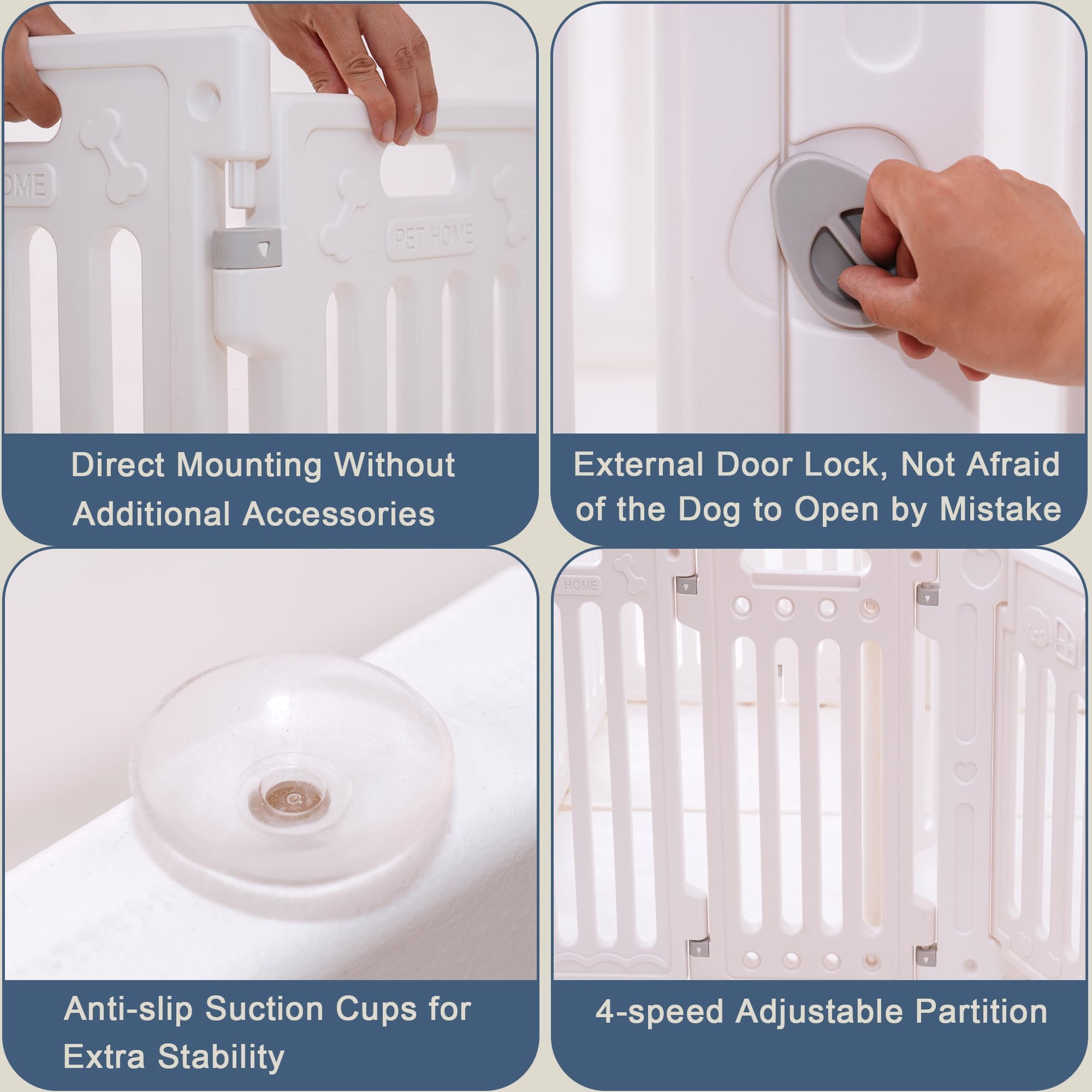 Aoole 2 Room Dog Playpen with Door, 16-Panel, 25.5" H, White, Easy to Assemble, Non-Slip Pet Gate