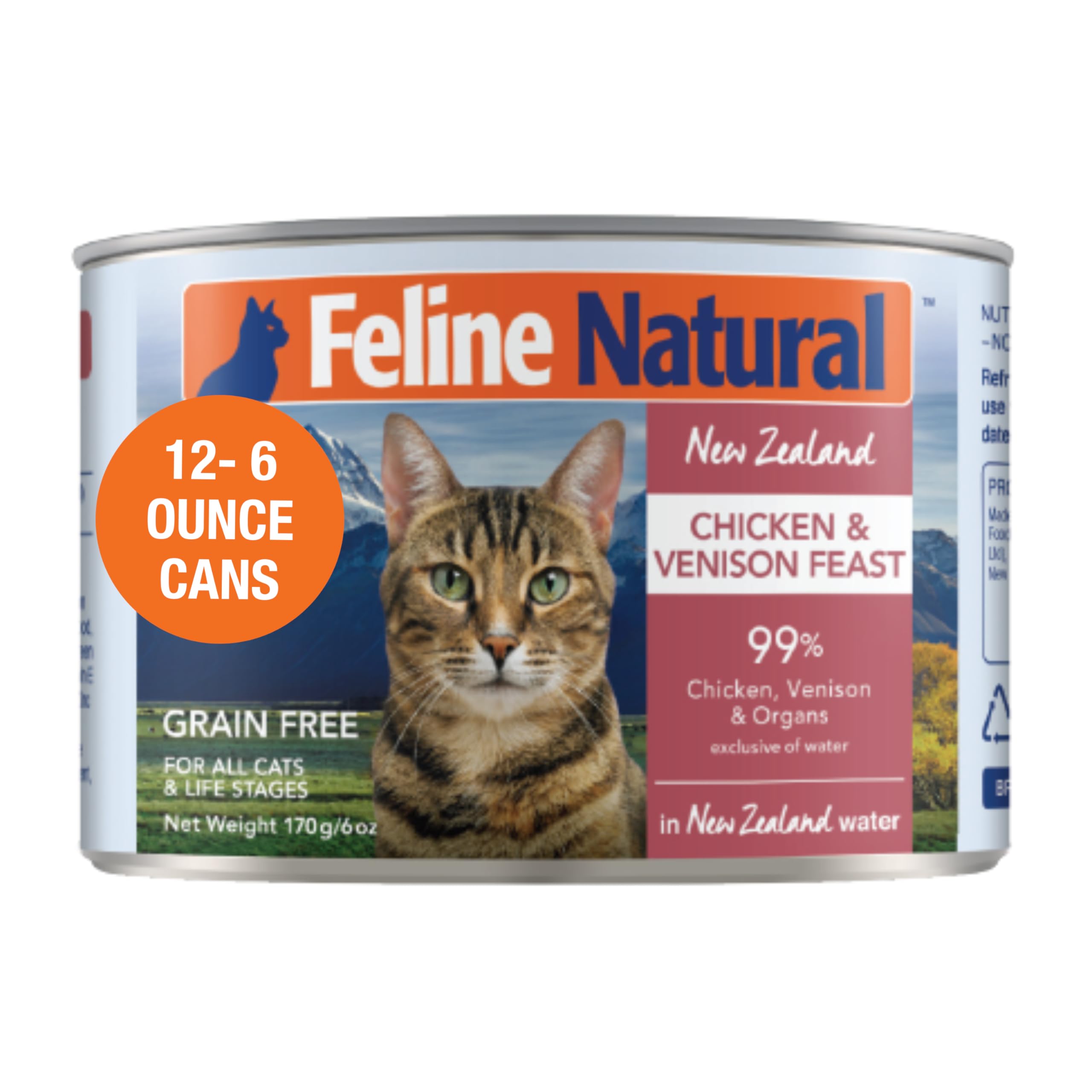 Feline Natural Pate Wet Food for Cats - Chicken & Venison Feast, Grain-Free, High Moisture, 6 Ounce (Pack of 12), New Zealand Ma