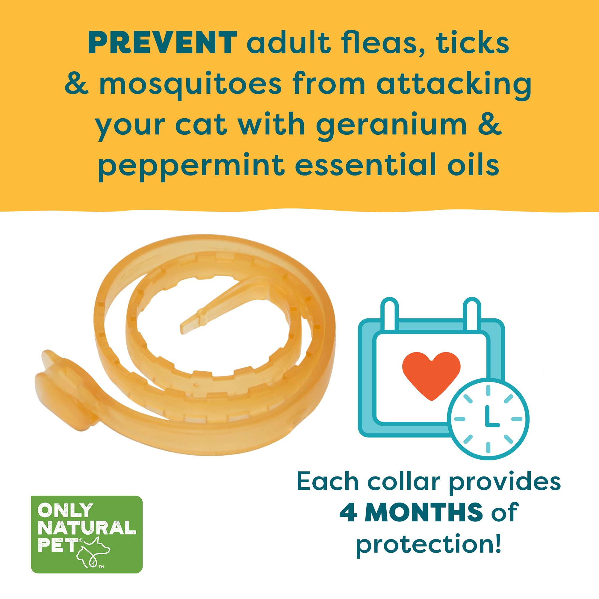 Only Natural Pet Easydefense Flea & Tick Cat Collar - Feline Flea Collars Flea And Tick Control - Pet Flea Care That Protects Up To 4 Months - For Cats (Single)