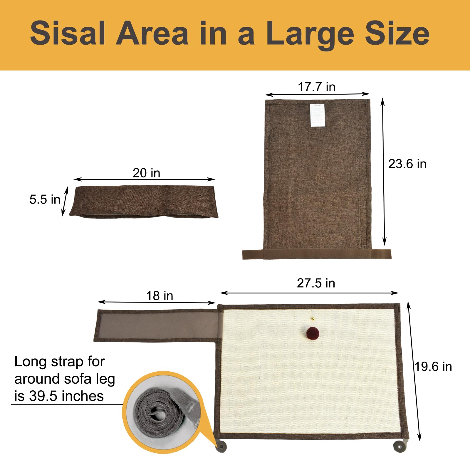 Upgraded Cat Scratch Furniture Protector,Cat Scratch Sofa Arm Sheild With 27.6L*19.6W Natural Sisal For Protecting Couch Sofa Ch