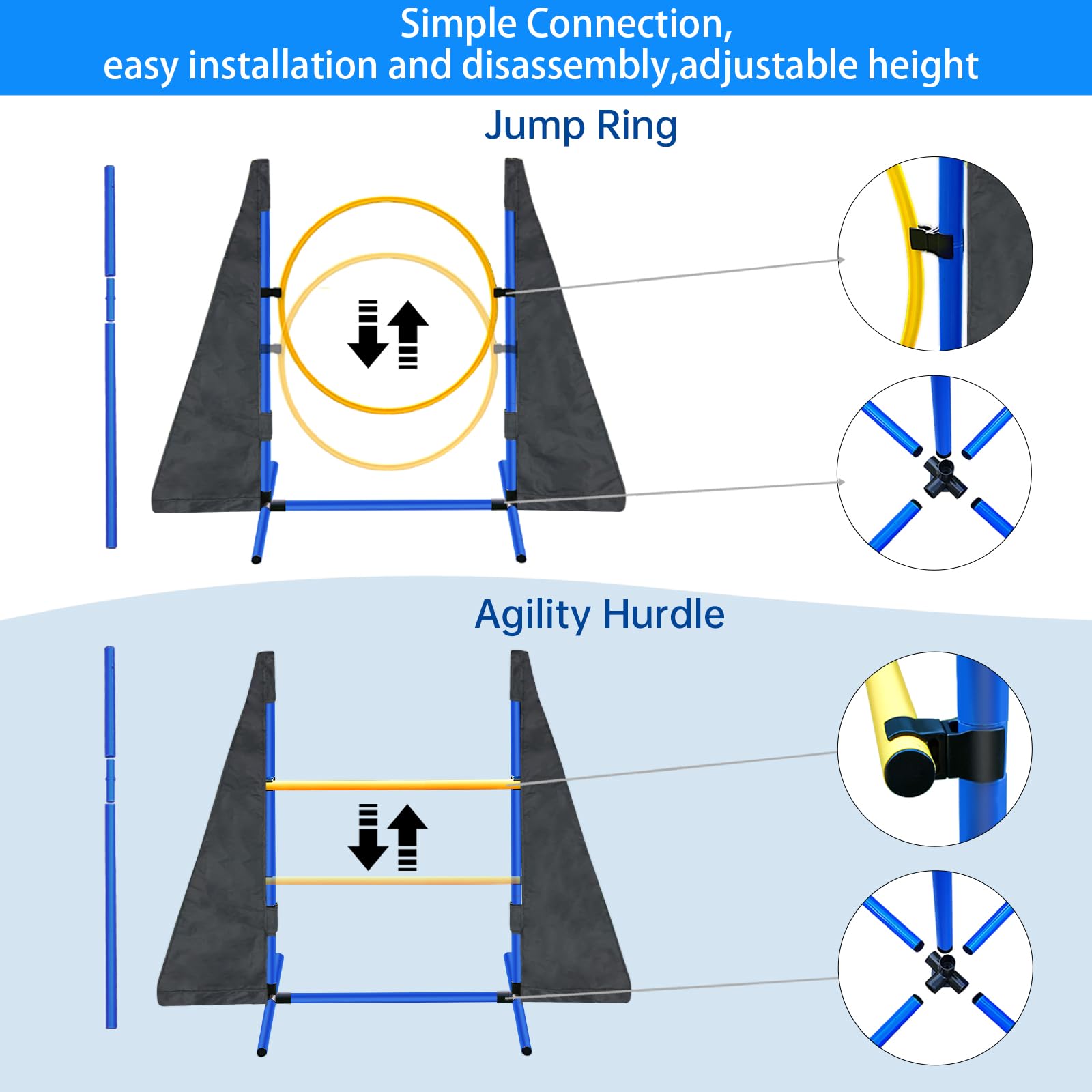 Dog Agility Course Backyard Set:10Ft Tunnel With 2 Sandbags,Agility Hurdle,Weave Poles,Jump Ring And Pause Box-Jopavo-Dog Traini