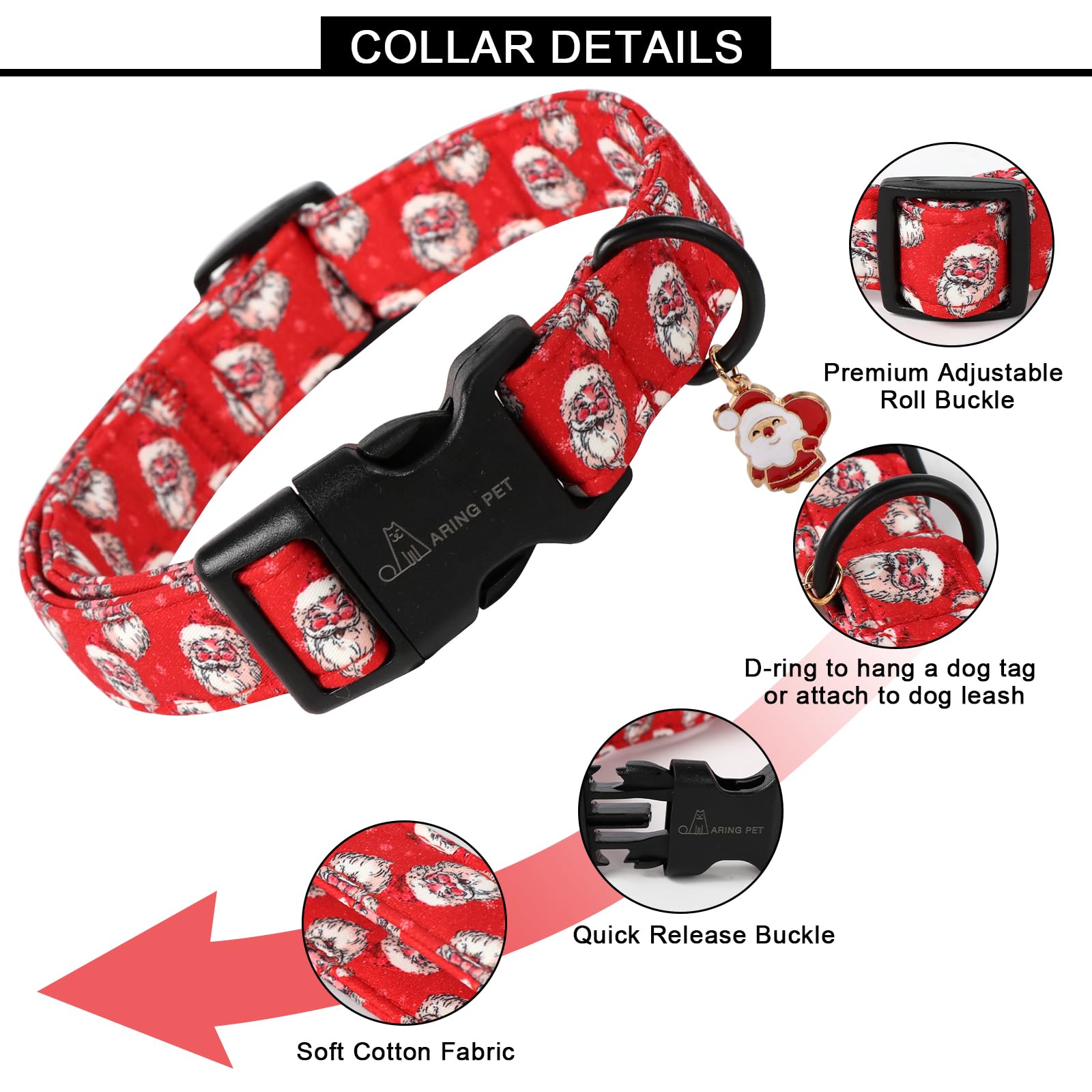 Aring Pet Christmas Dog Collar-Cute Red Santa Claus Dog Collars, Adjustable Christmas Pet Collars Puppy Collar With Quick Releas
