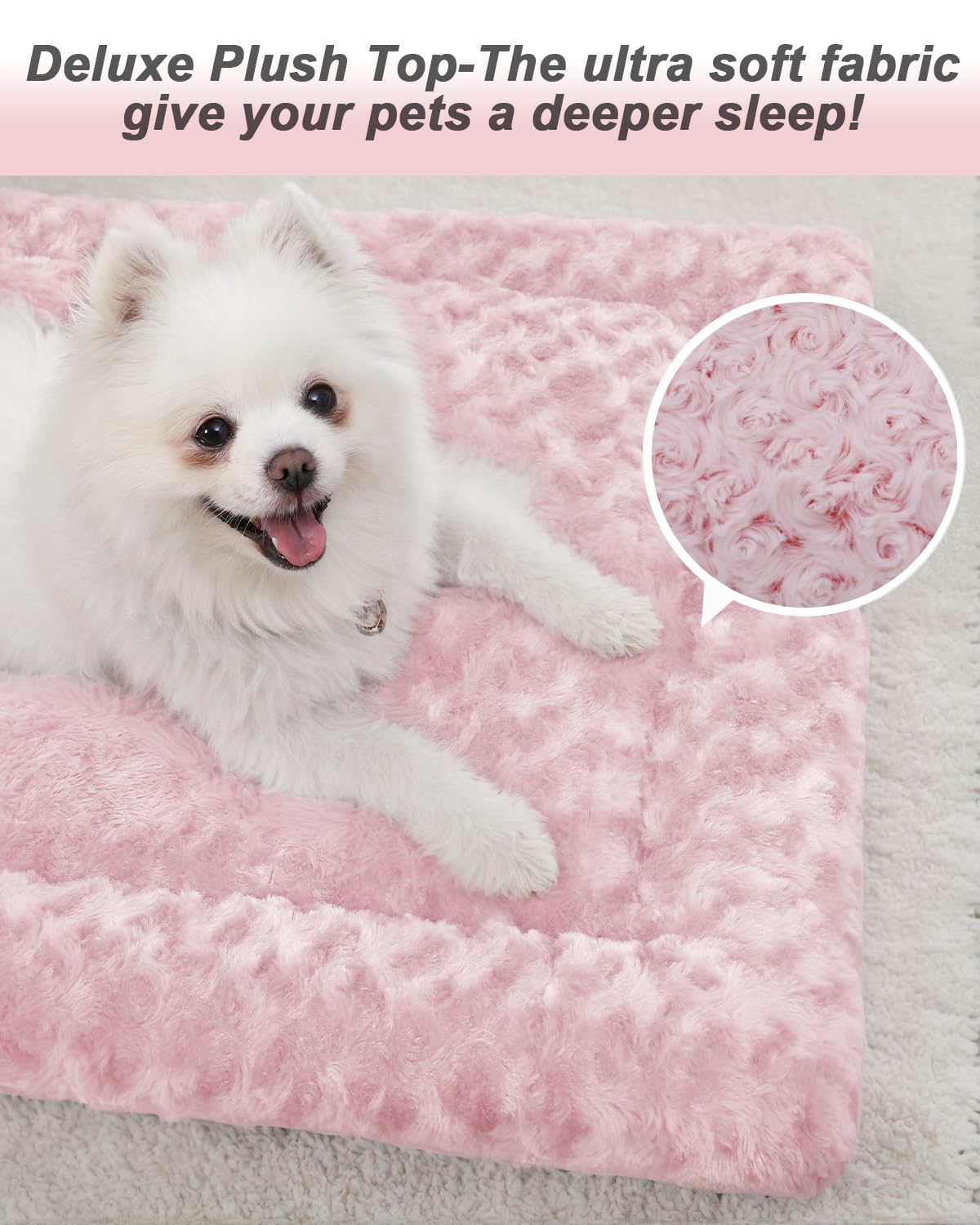 Washable Dog Bed Mat Reversible Dog Crate Pad Soft Fluffy Pet Kennel Beds Dog Sleeping Mattress For Large Jumbo Medium Small Dogs, 29 X 18 Inch, Pink