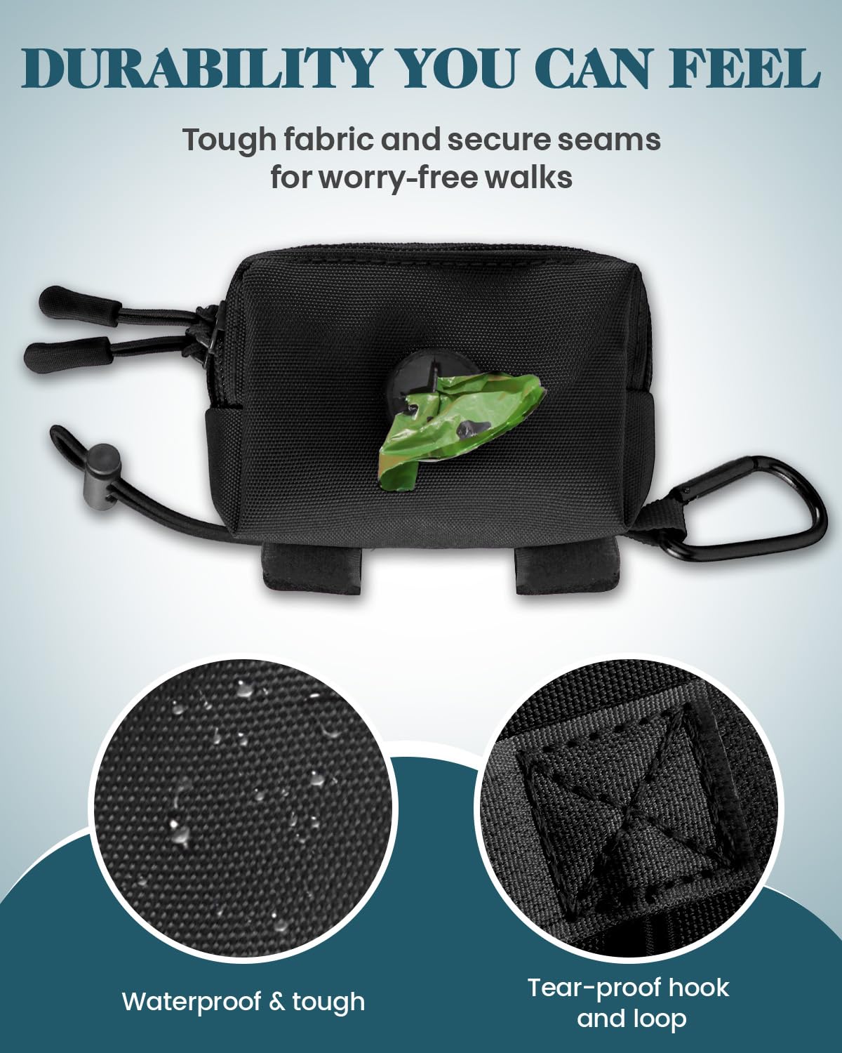 Dog Poop Bag Holder for Leashes, Black Doggie Waste Bag Dispenser and Treat Holder, with Carabiner Hook and Poop Bag Clip, Used