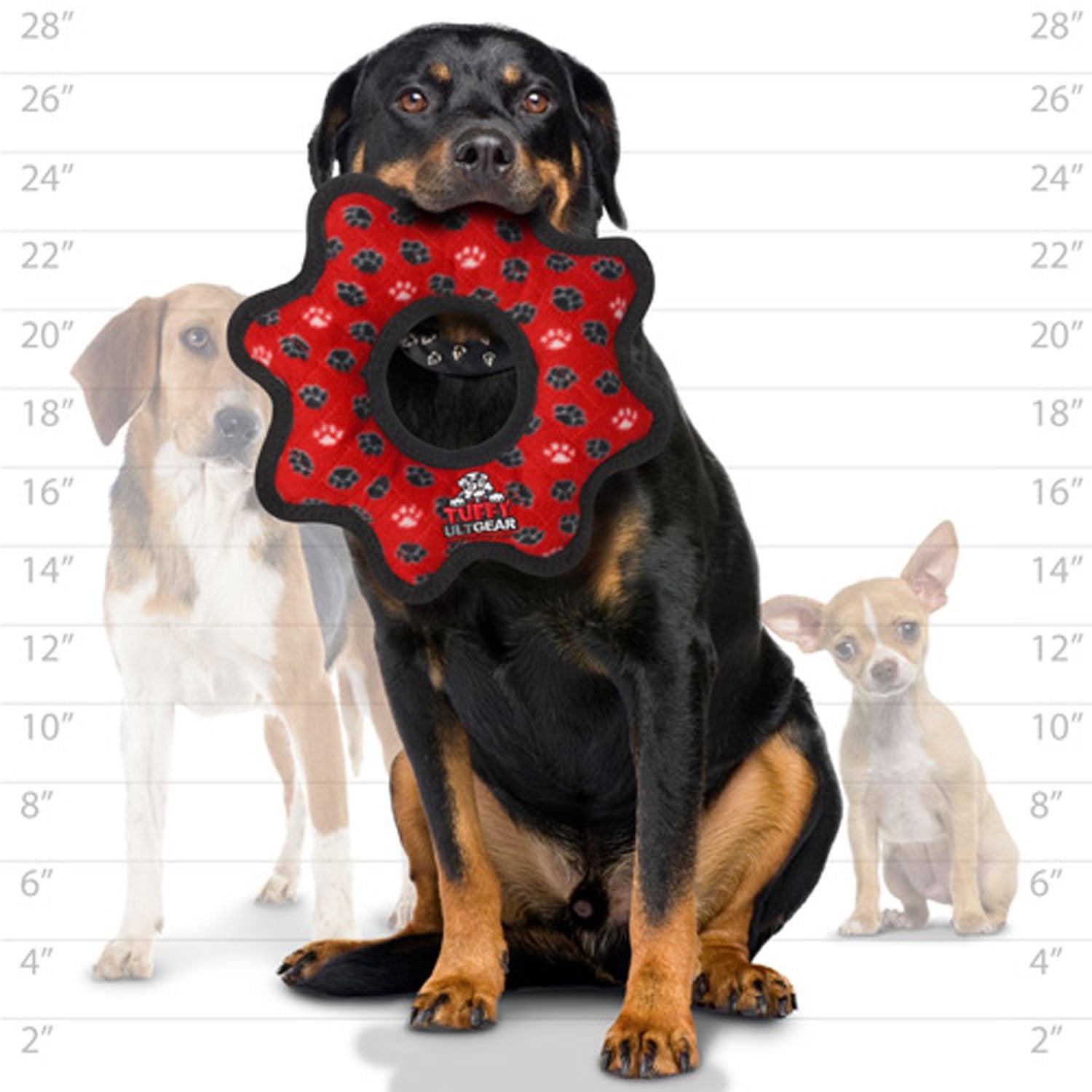 TUFFY Ultimate Gear Ring Dog Toy - Durable Fleece, Interactive Play, Regular Size, Red Paw, Model T-U-GR-RP
