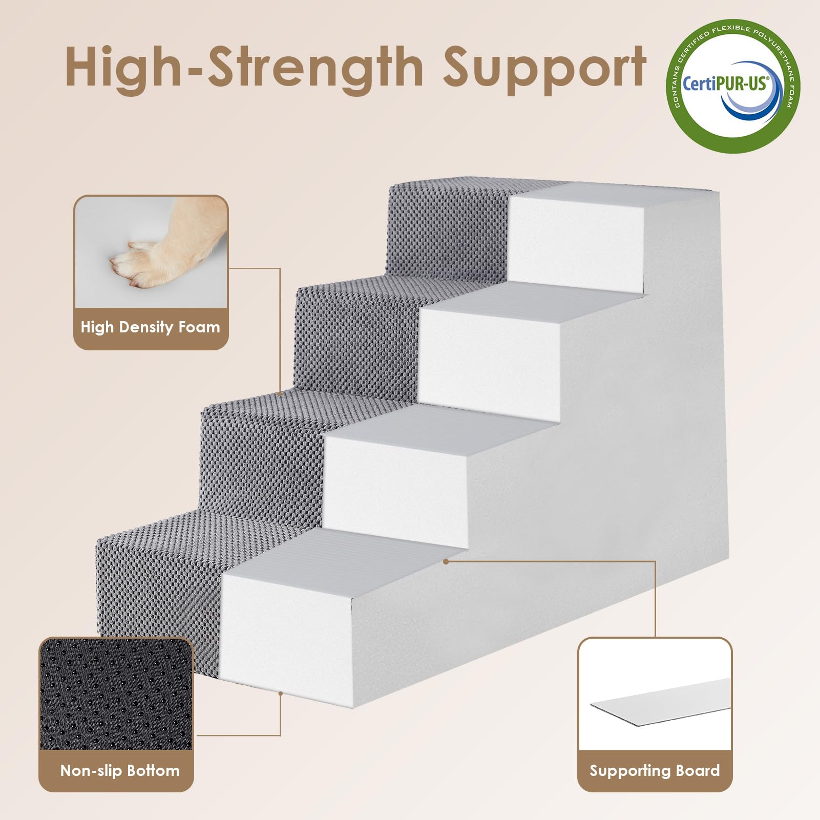Eheyciga Dog Stairs For Bed 18”H, 4-Step Extra Wide Dog Steps For High Bed, Pet Steps For Small Dogs And Cats, Non-Slip Balanced Dog Indoor Ramp, Grey