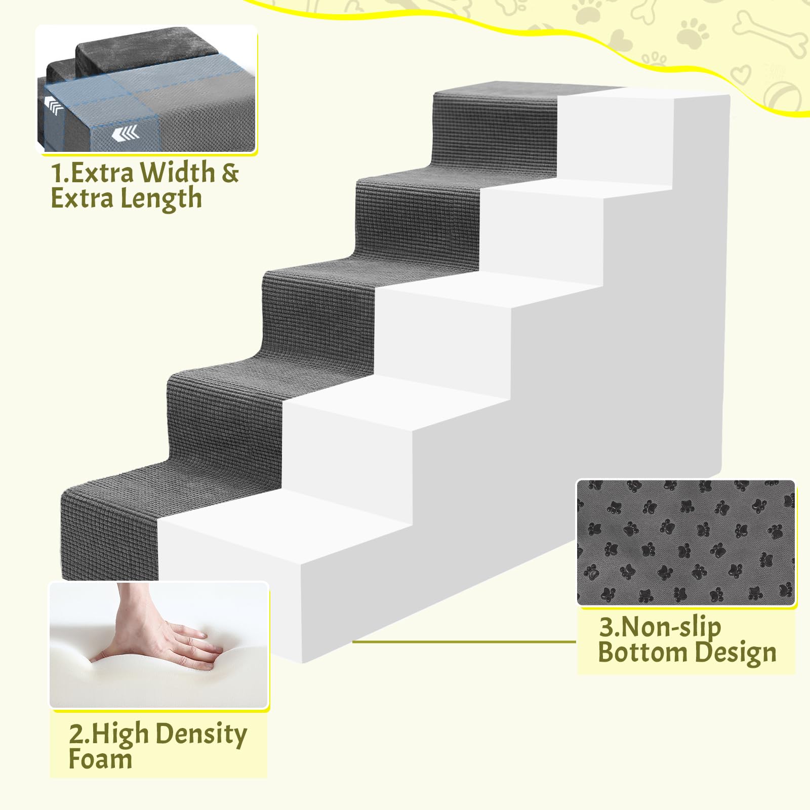 Niubya Dog Stairs For Small Dog And Cats,23   H Non-Slip Bottom Pet Steps For High Beds And Couch,High-Density Foam Pet Stairs G
