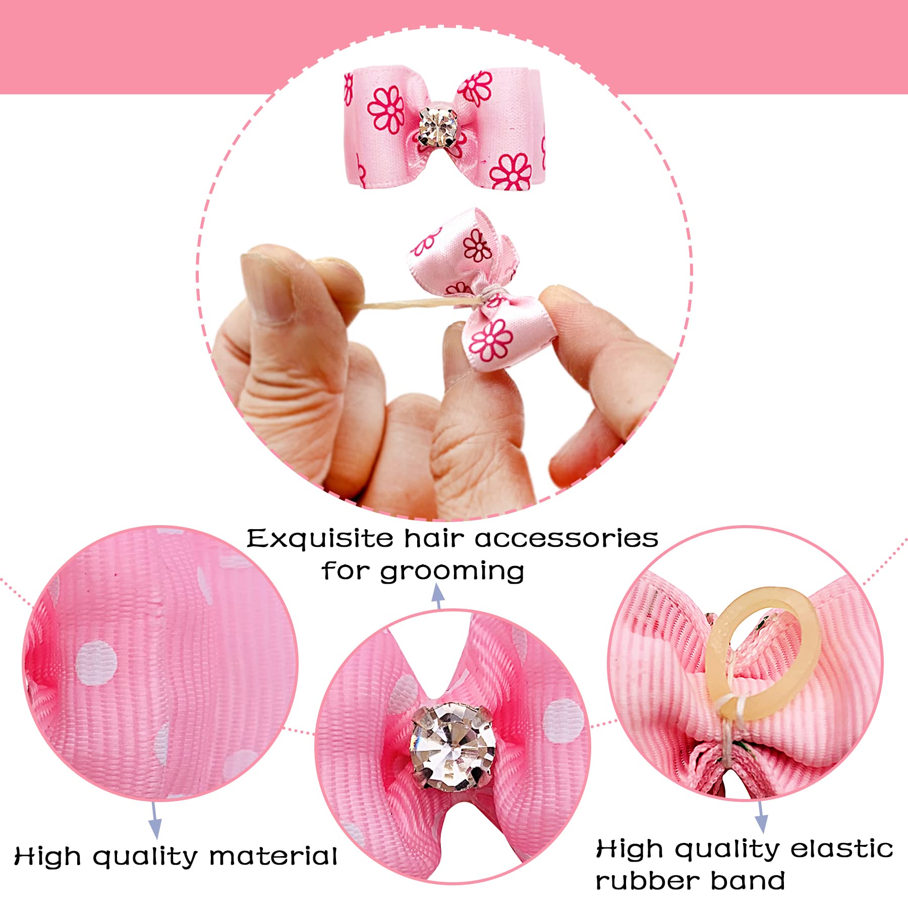 Pet Show Mixed Styles Pet Cat Puppy Topknot Small Dog Hair Bows With Rubber Bands Grooming Accessories Pink Pack Of 20
