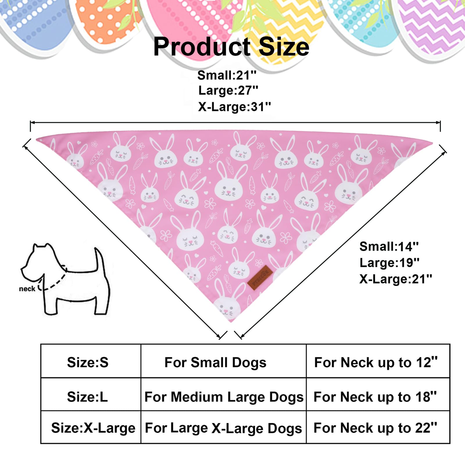 Ptdecor Easter Dog Bandana, Reversible Holiday Easter Dog Scarf, Multi Size, Pink Female Bandanas For Medium Large Pets (Large)