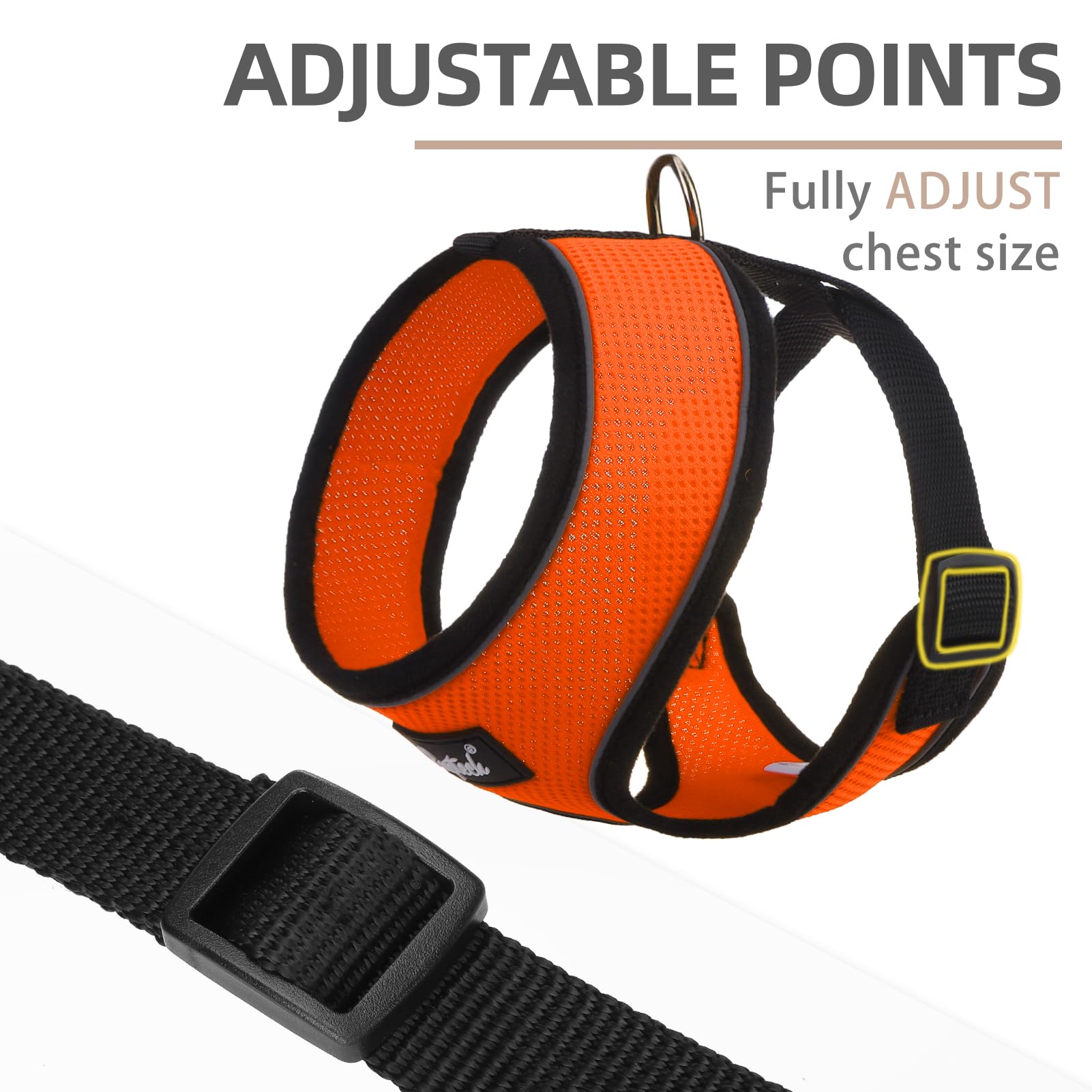 Pupteck Soft Mesh Dog Harness And Leash Set Pet Puppy Cat Comfort Padded Vest No Pull Harnesses, Solid Orange, M