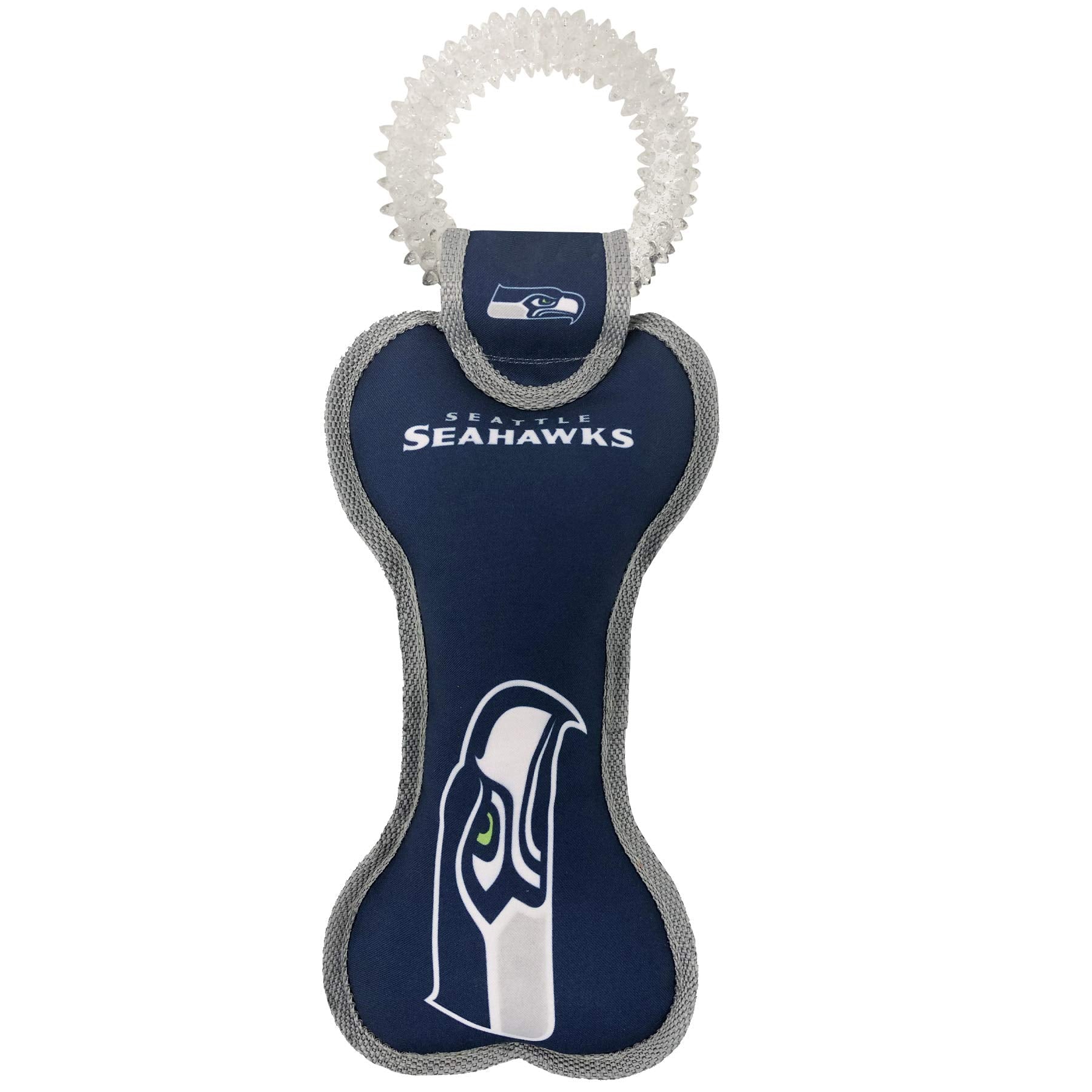 Pets First NFL Seattle Seahawks Dental Dog TUG Toy with Squeaker. Tough PET Toy for Healthy Fun, Teething & Cleaning Pet's Teeth