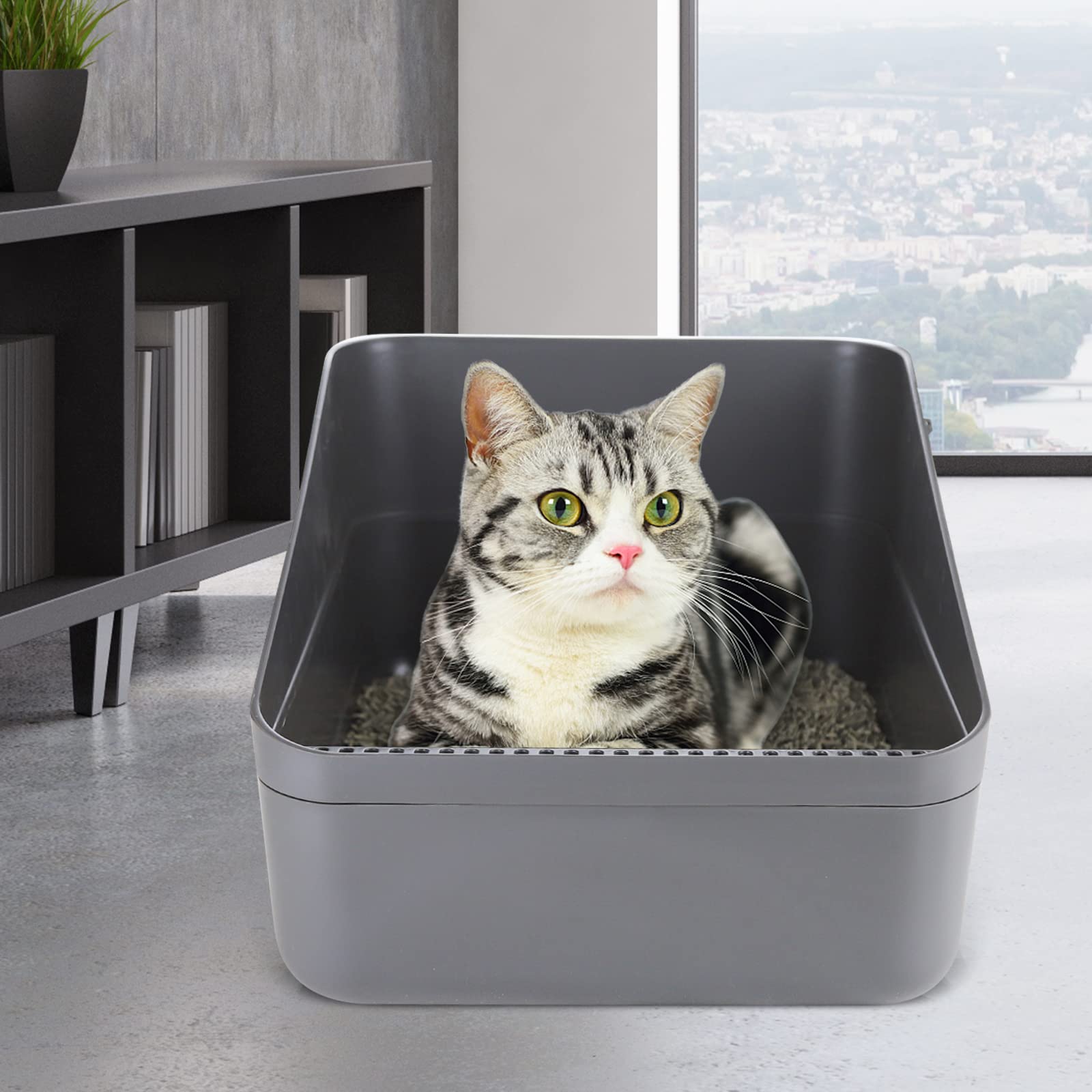 Sfozstra Open Litter Box,Prevent Sand Leakage, Durable High Side Sifting Litter Box For Small Cats,Enclosed,Secure And Odor Litt