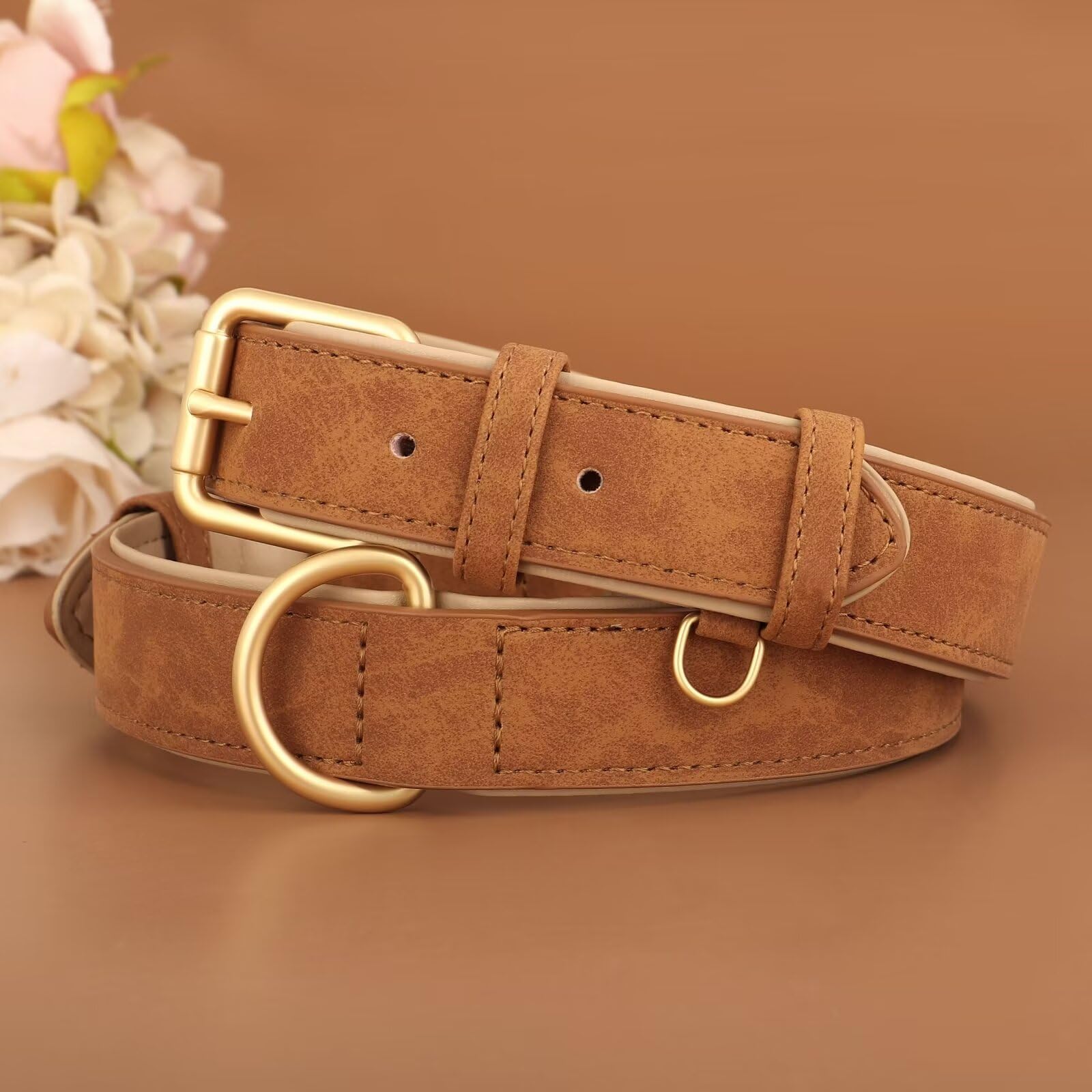 Didog Soft Padded Leather Dog Collar, Adjustable Dog Collar For Large Dogs With Heavy Duty Metal Buckle And D Ring,Brown,Xl