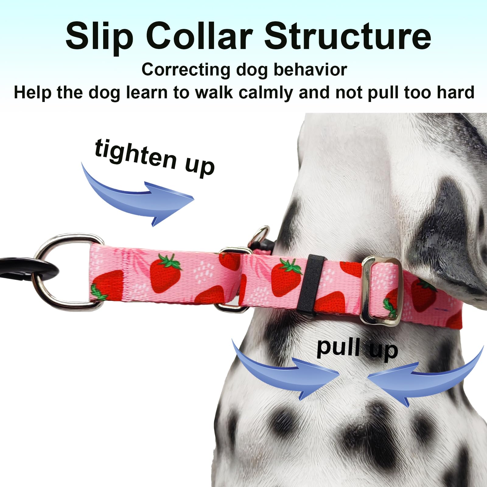 Fidohug Martingale Collar For Dogs With Pink Strawberry Pattern No Pull Training Nylon Limited Slip Collars For Medium Dogs