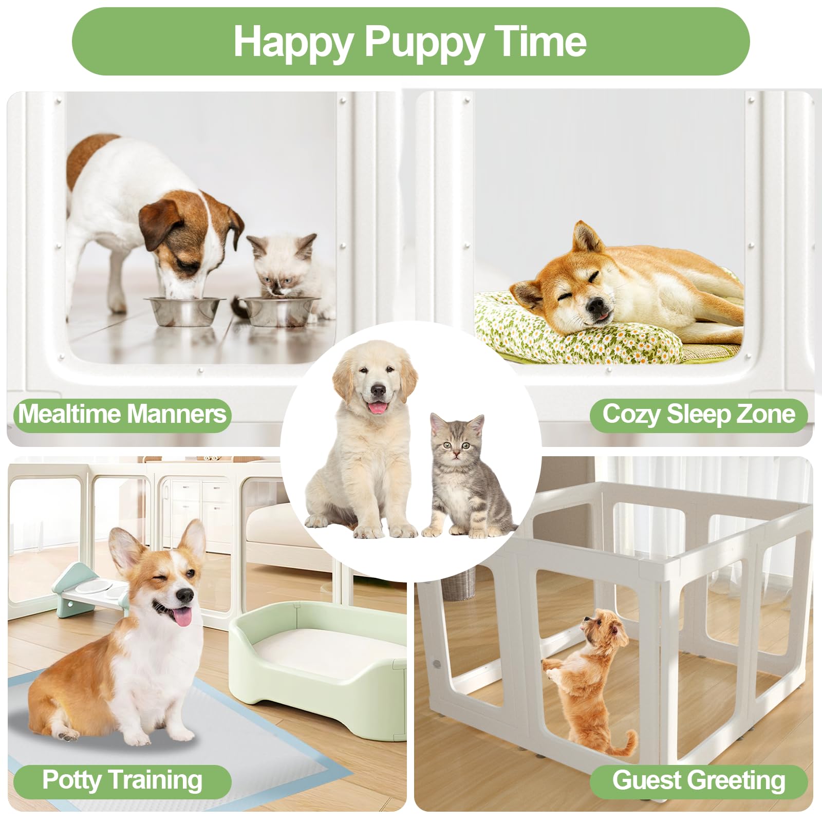 Theyfirst Acrylic Small Dog Playpen With Door, Clear Pet Play Pen Indoor, Easy Assemble Puppy Fence For Kitten Rabbit Small Anim