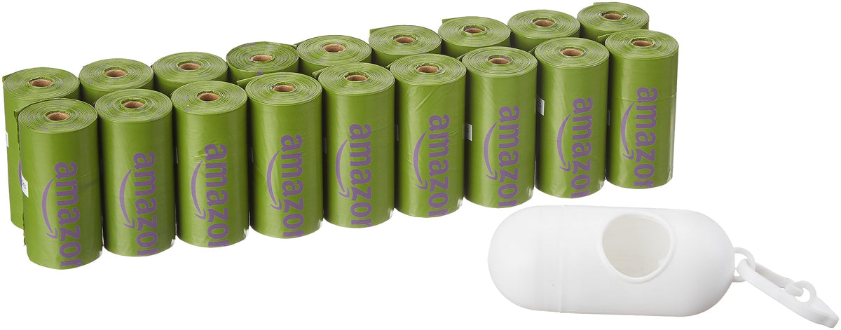 Amazon Basics Dog Poop Bags With Dispenser, 270 Count, Enhanced For Guaranteed Leakproof, Lavender Scented, Includes Leash Clip