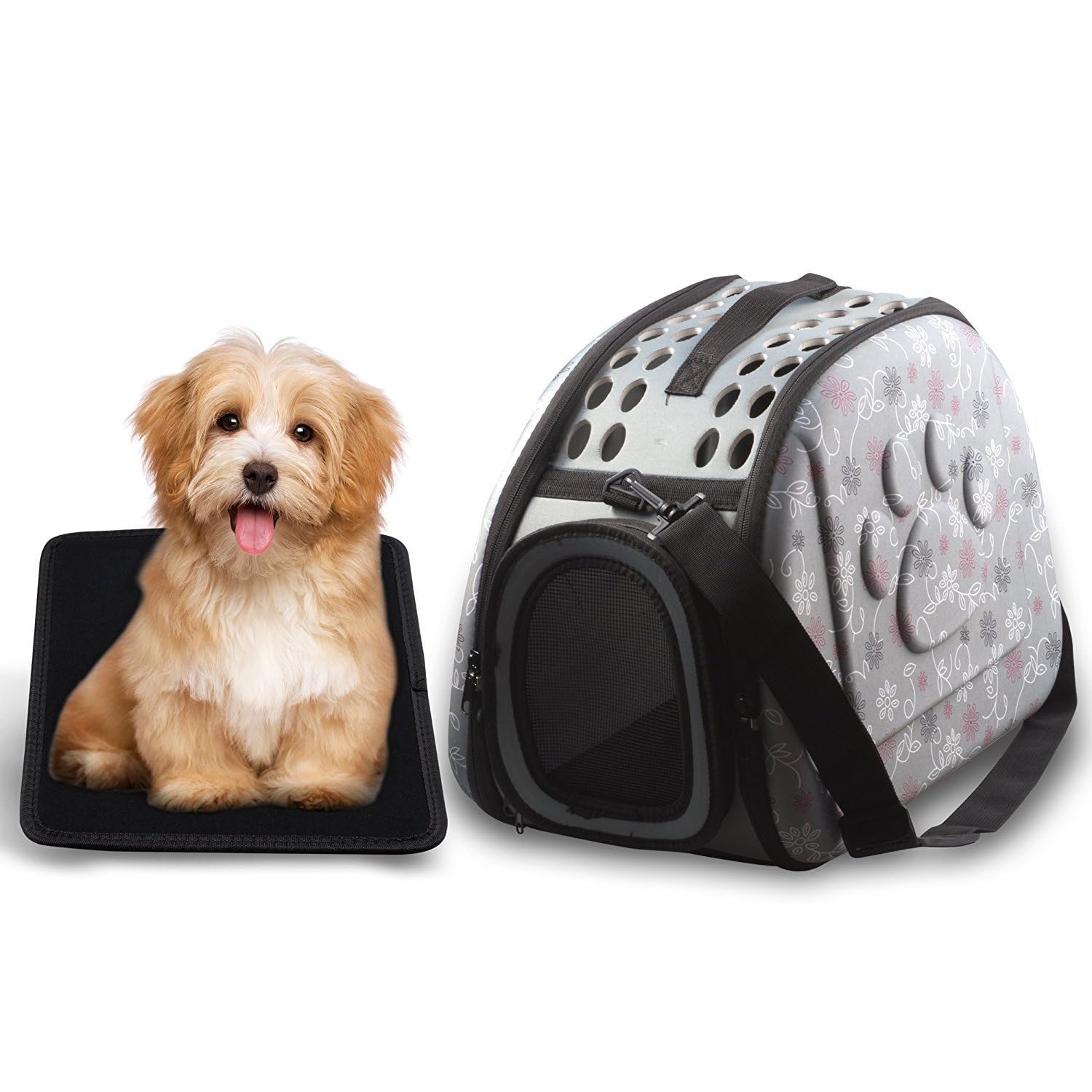 Foldable Pet Dog Cat Carrier Cage Collapsible Travel Kennel - Portable Pet Carrier Outdoor Shoulder Bag For Puppy Dog Cat Small Medium Large Animal (M, Grey)