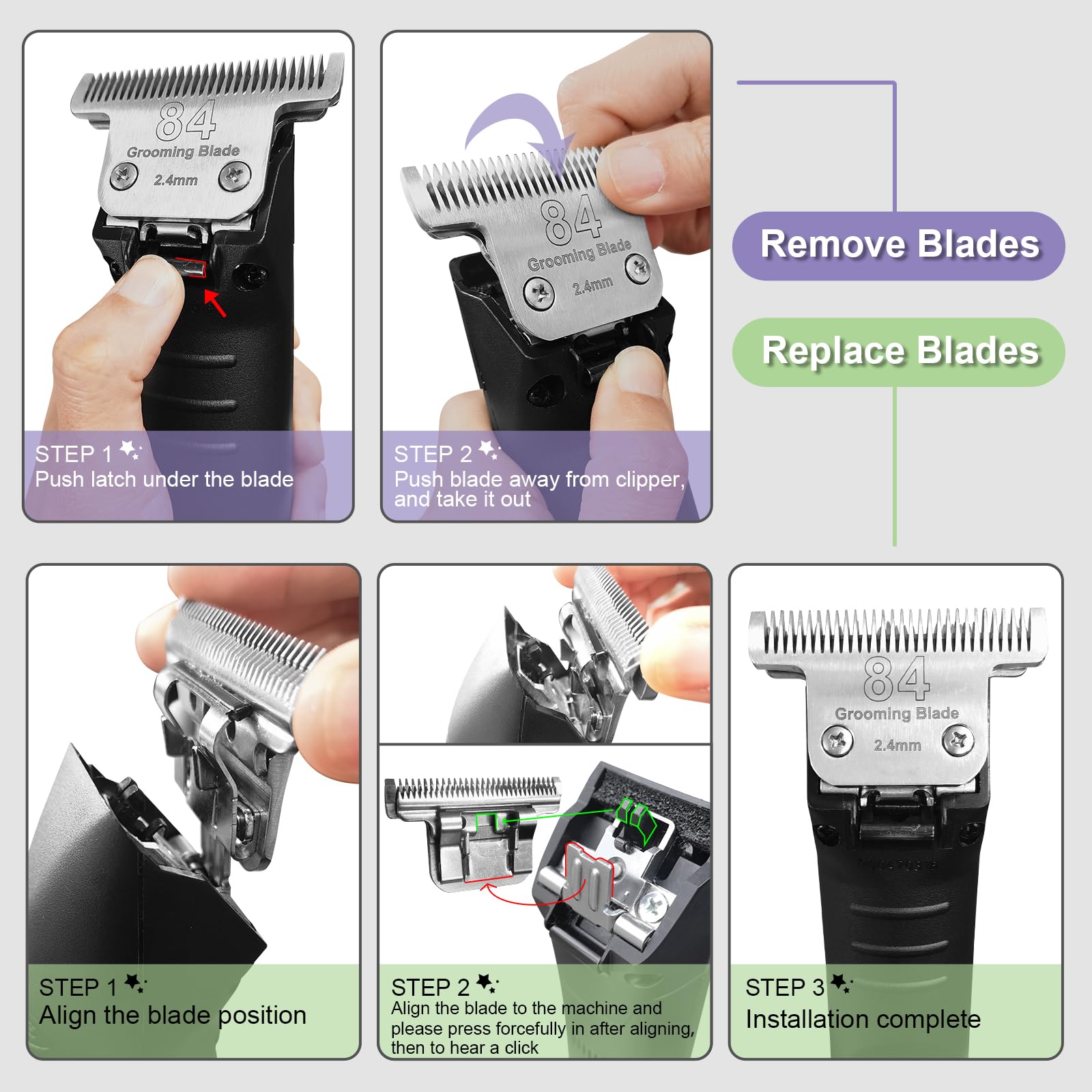 Size T84# Detachable Pet Dog Grooming Stainless Steel Blades,Compatible With Andis/Oster A5/Wahl Km10 Series Dog Clippers,Cut Le