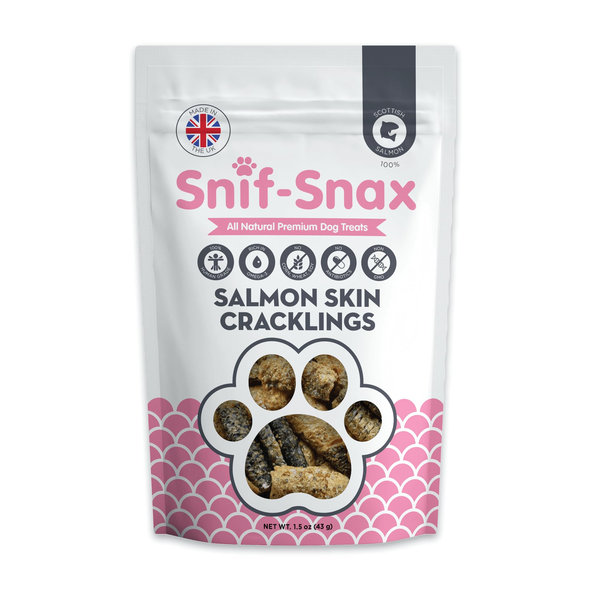 Snif-Snax Human Grade Dog Treats - All-Natural Salmon Skin Cracklings, 1.5oz