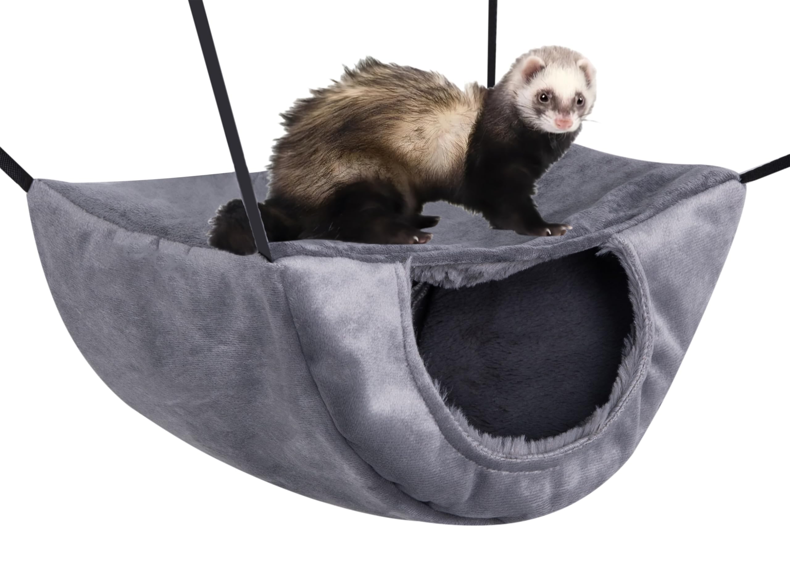 Vedem Ferret Soft Plush Bunkbed Hammock Small Animal Cage Hanging Bed Warm Hideout For Rat Chinchilla Squirrel (Medium, Grey)