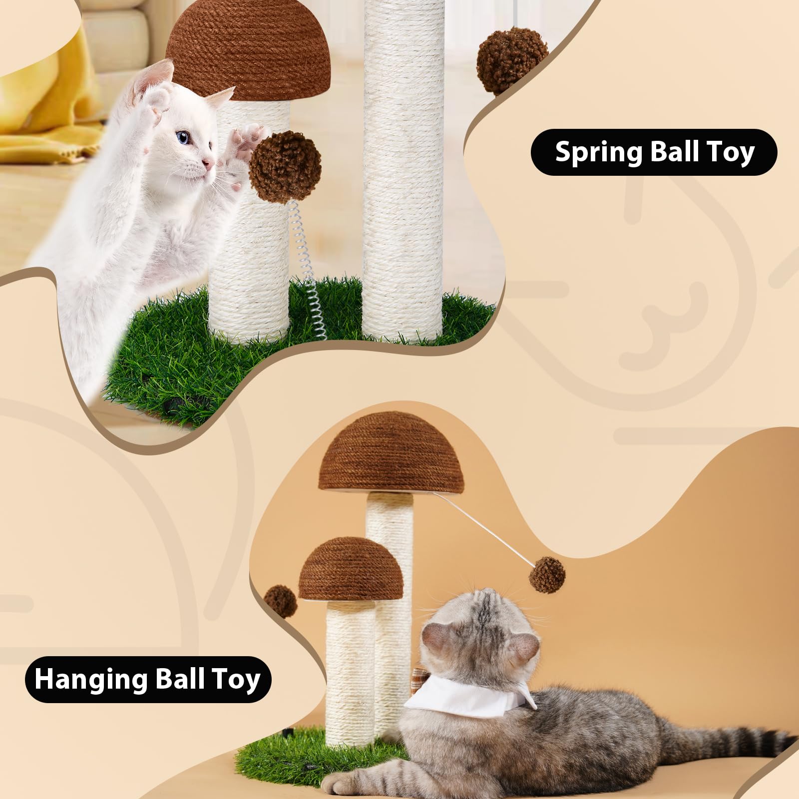Odoland Cat Scratching Post Mushroom Natural Sisal Board Scratcher For Kitten Health And Good Behavior, Furniture Scratch Deterrent Accessories For Cats And Kitten Brown