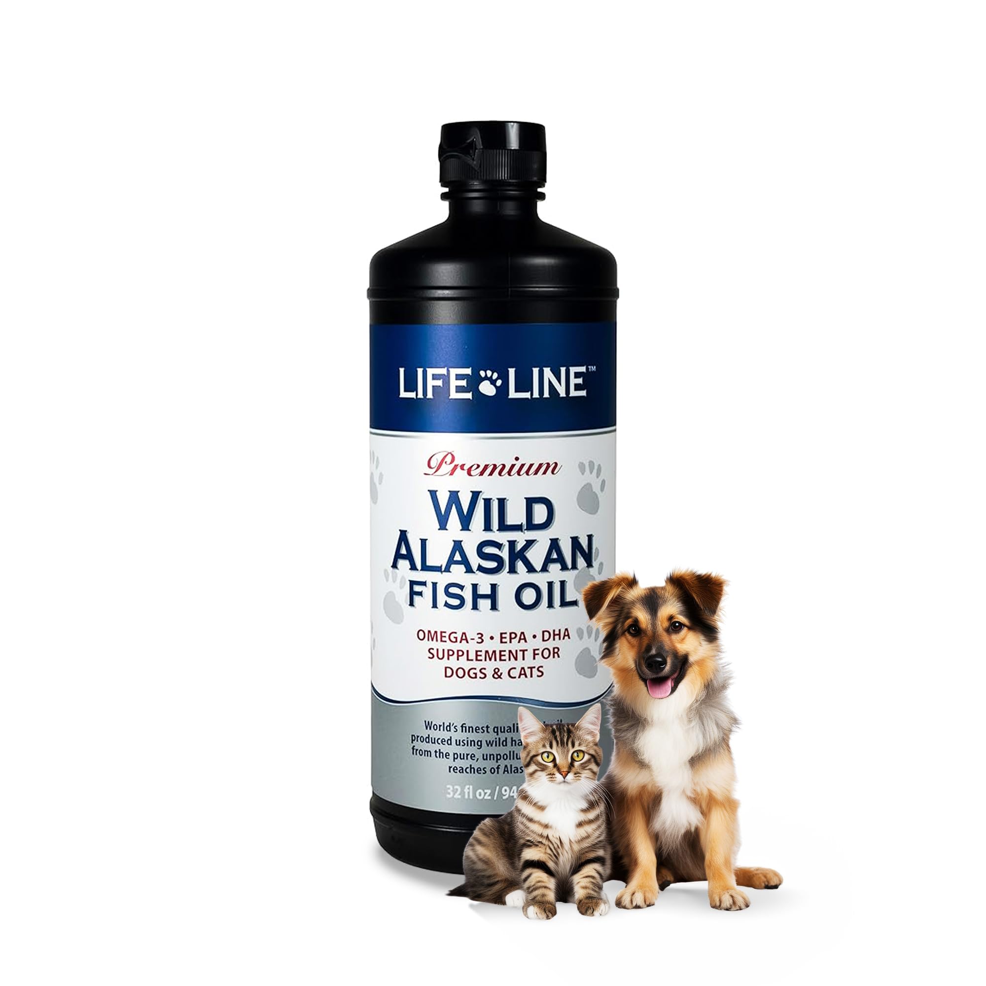 Life Line Pet Nutrition Wild Alaskan Fish Oil for Dogs and Cats 32oz - Omega 3 Fish Oil Supplement for Skin & Coat - Supports Br
