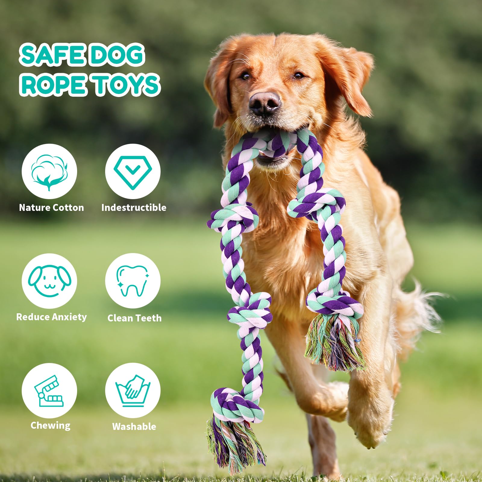loncoldy Dog Rope Toy 42In 6 Knots Indestructible Natural Cotton - Tough Chew Toys for Medium/Large Breeds Aggressive Chewers, D