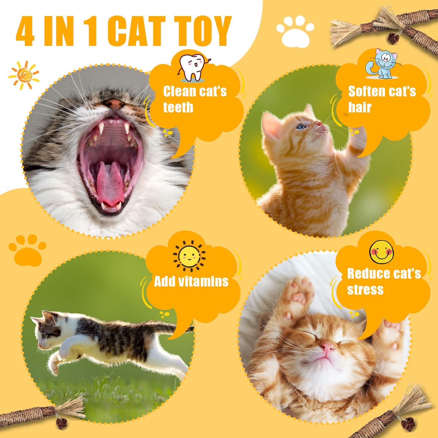 Ywaooh Catnip Toys With Silvervine For Cats, Cat Chew Toy For Kitten Teething, Interactive Cat Toy For Indoor Cats, Natural & Sa