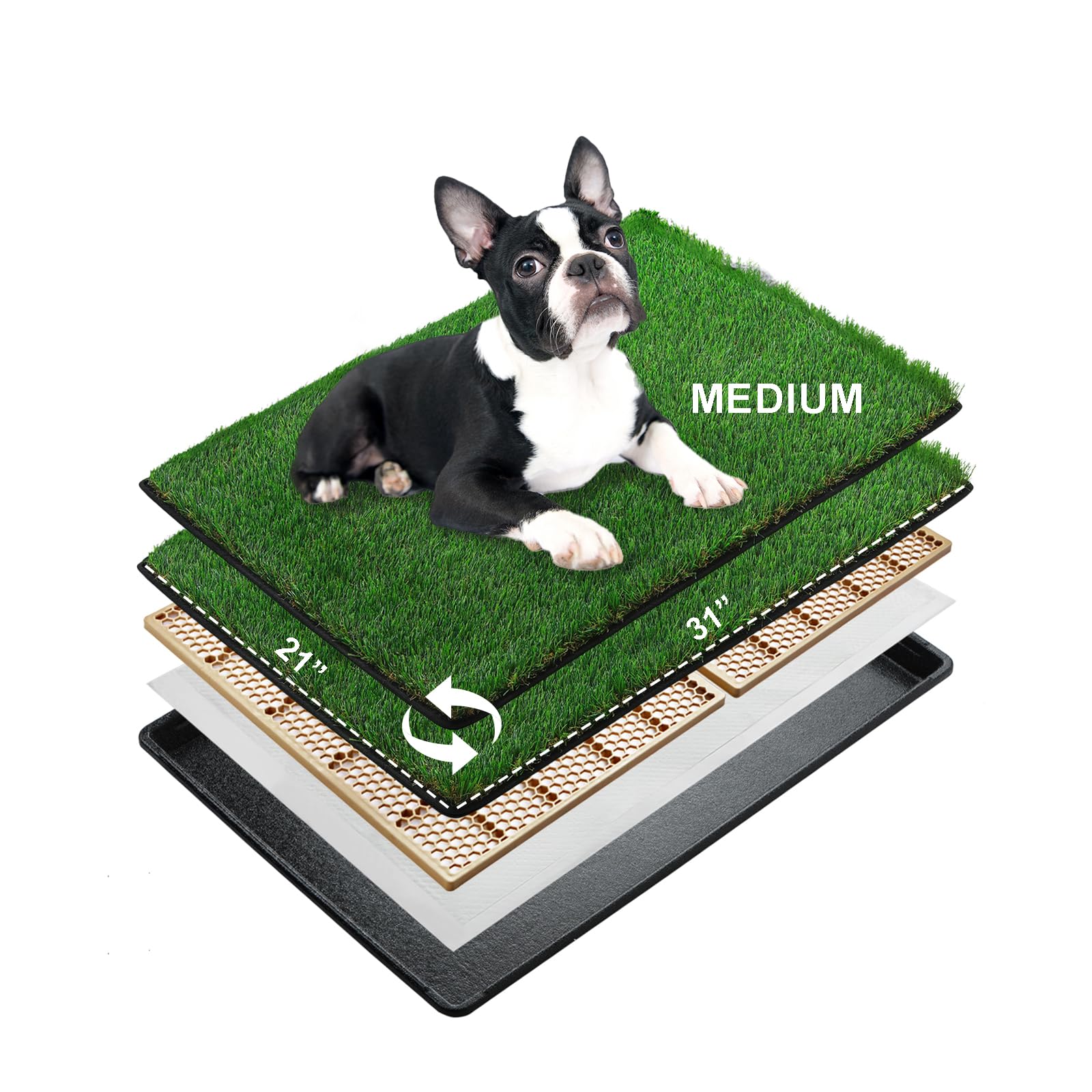 MEEXPAWS Dog Grass Pee Pads for Dogs with Tray | Medium 31  21 in | 2   Dog Artificial Grass Pads Replacement| Rapid Drainage | 