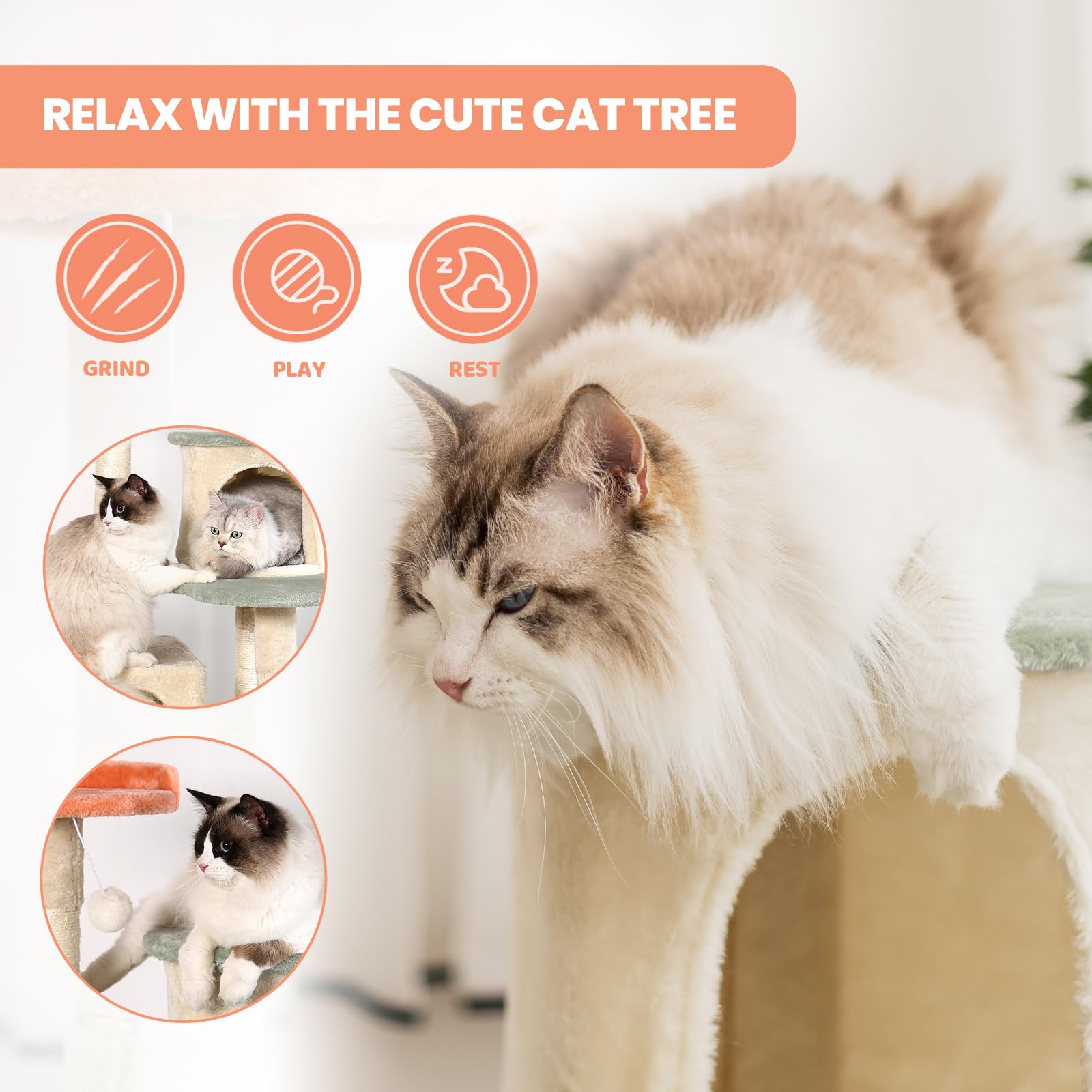 Hyabi 53-Inch Flower Cat Tree Cat Apartment Plush Habitat Kitten Amusement Platform House Furniture (Large 5 Platforms)