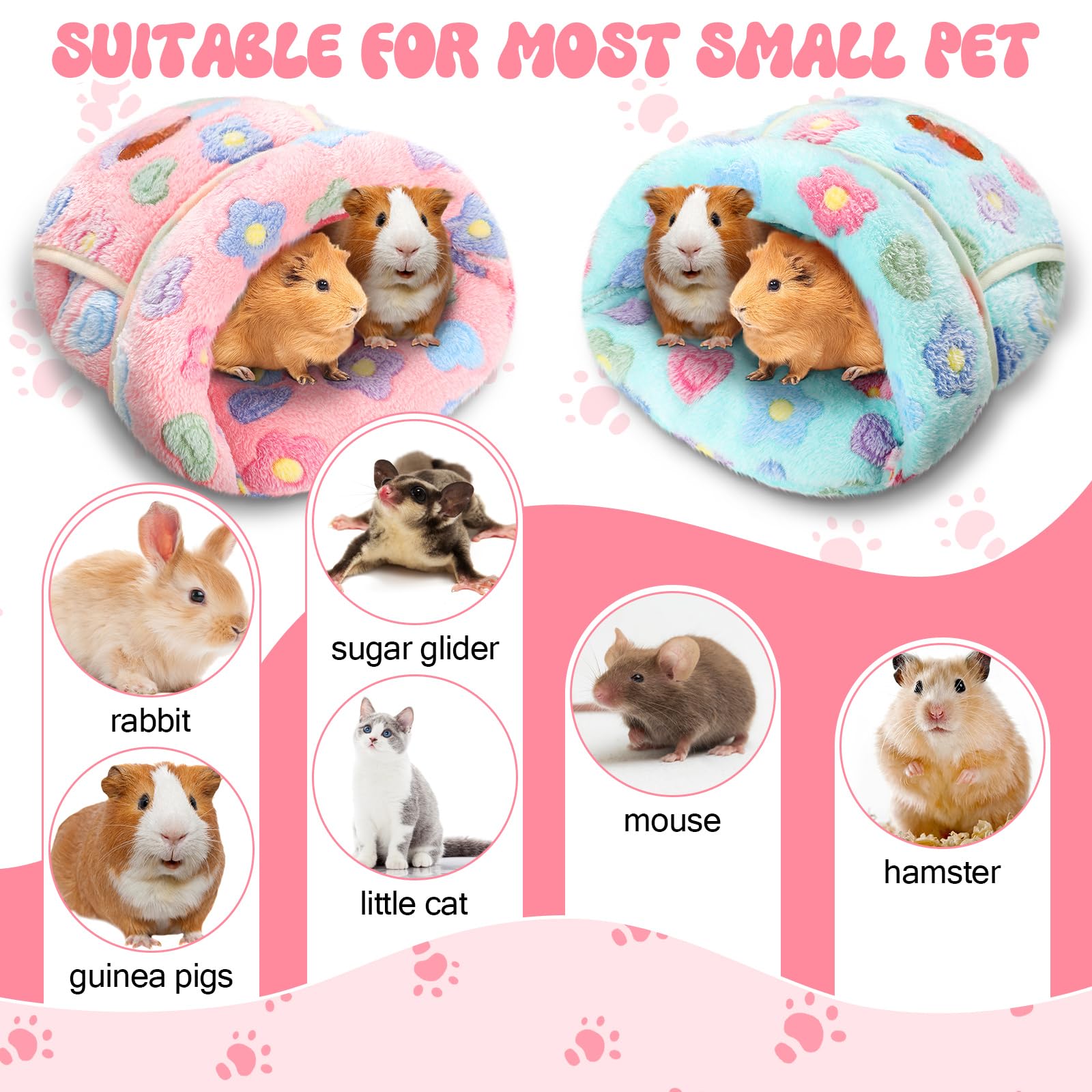 Wenqik 2 Pcs Guinea Pig Bed Cuddle Warm Hideout Small Animal Sack Cozy House Bedding Sleeping Cushion Portable Pet Carrier Cage
