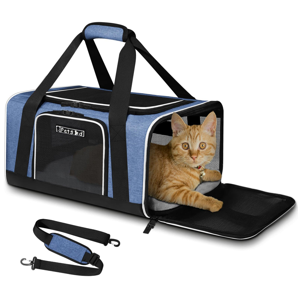 Petskd Pet Carrier 17X11X9.5 Alaska Airline Approved,Pet Travel Carrier Bag For Small Cats And Dogs, Soft Dog Carrier For 1-10 Lbs Pets,Dog Cat Carrier With Safety Lock Zipper(Blue)