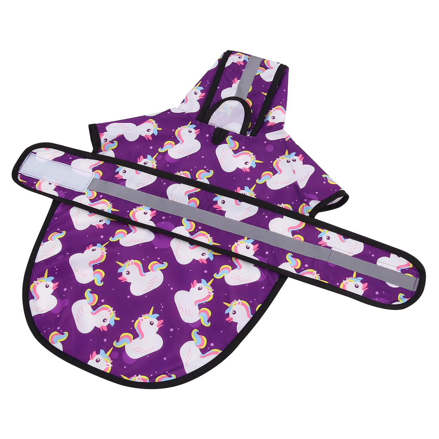Hde Dog Raincoat Hooded Slicker Poncho For Small To X-Large Dogs And Puppies Purple Unicorn Ducks - L