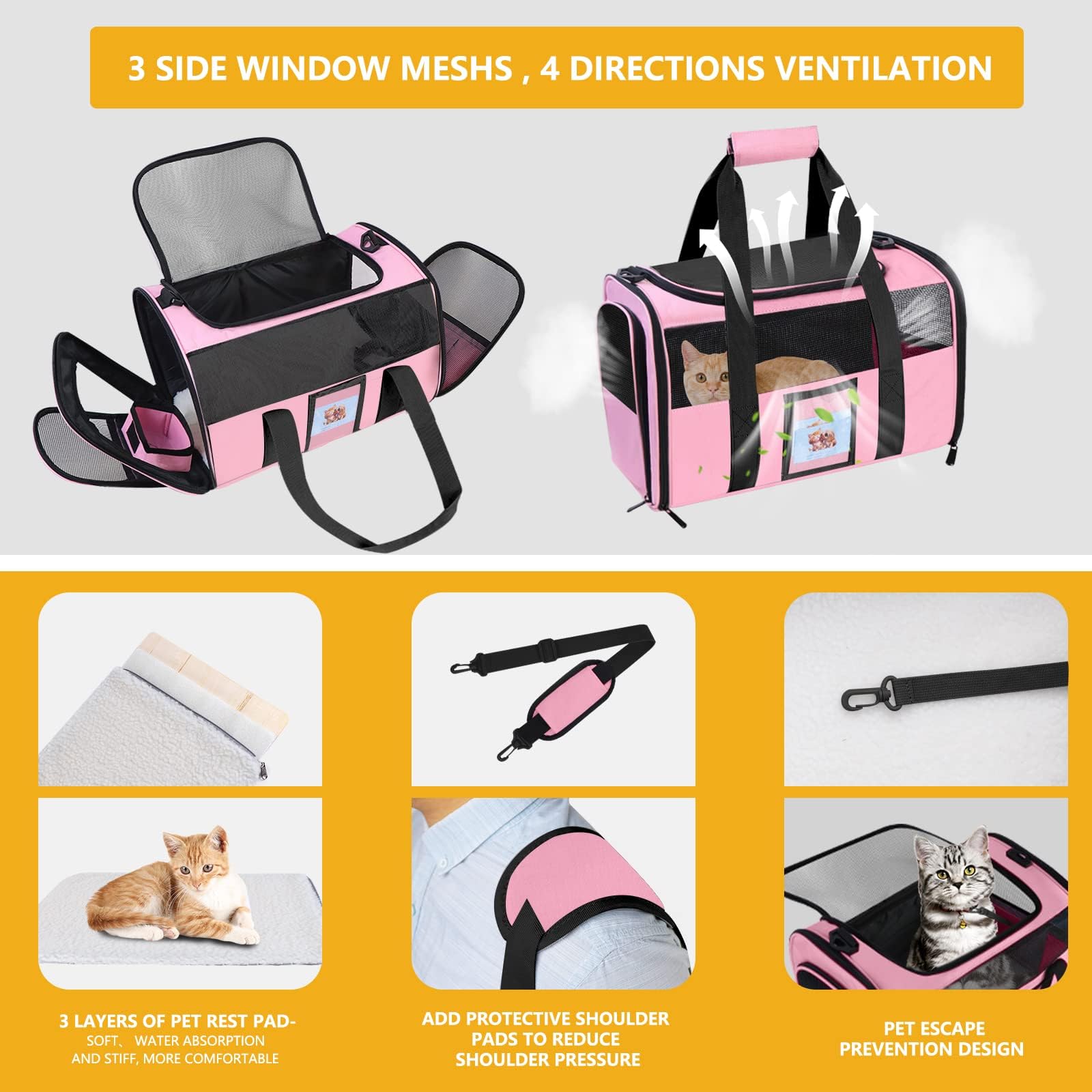 Bejibear Cat Carriers Soft Side Carrier For Kitten Puppy Collapsible Travel Pet Carrier Tsa Airline Approved Cat Carrier Bag For