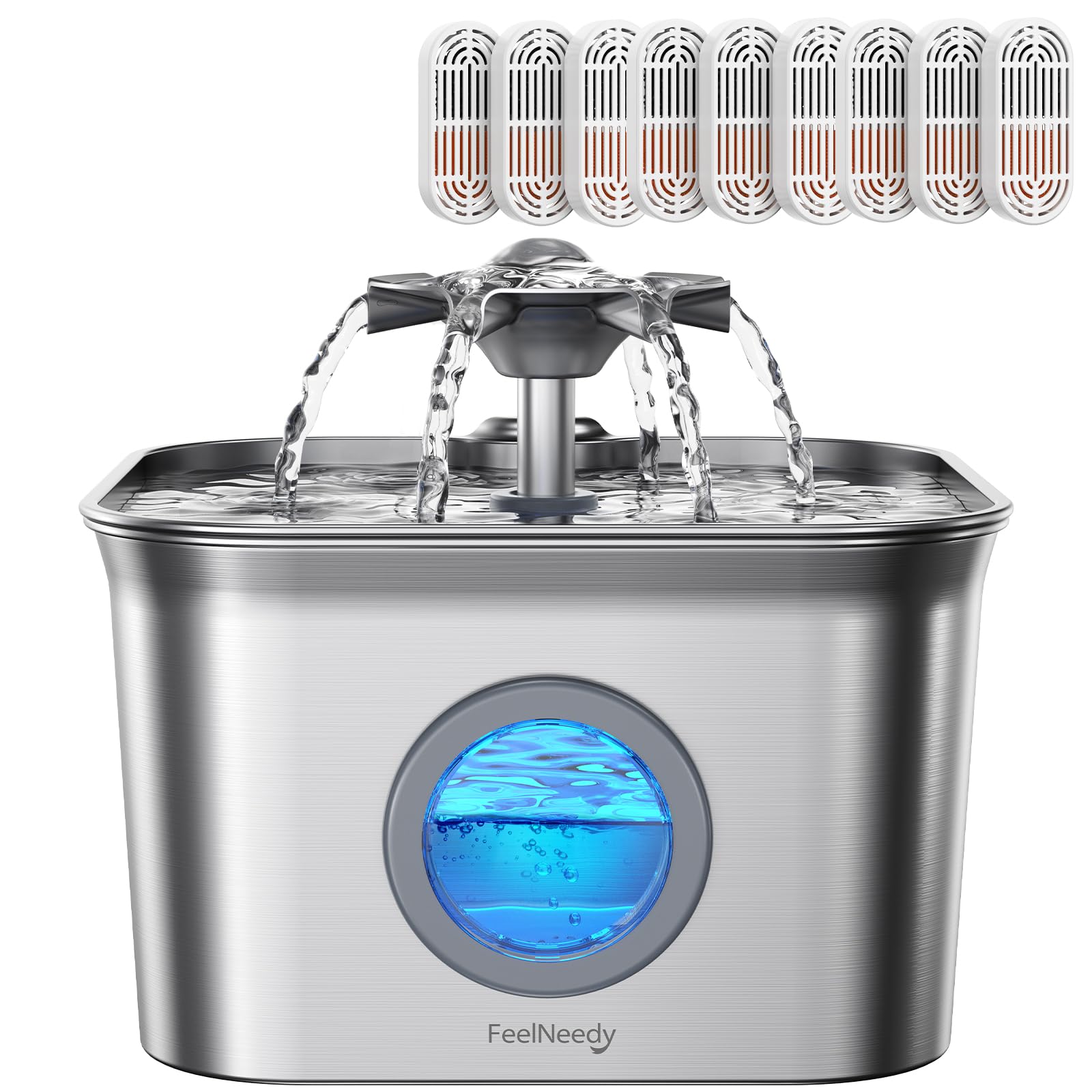 Stainless Steel Cat Water Fountain, 2.8L with 20dB Ultra-Quiet Pump- Ideal for Timid Pets, LED Water Level Window, Dishwasher Sa
