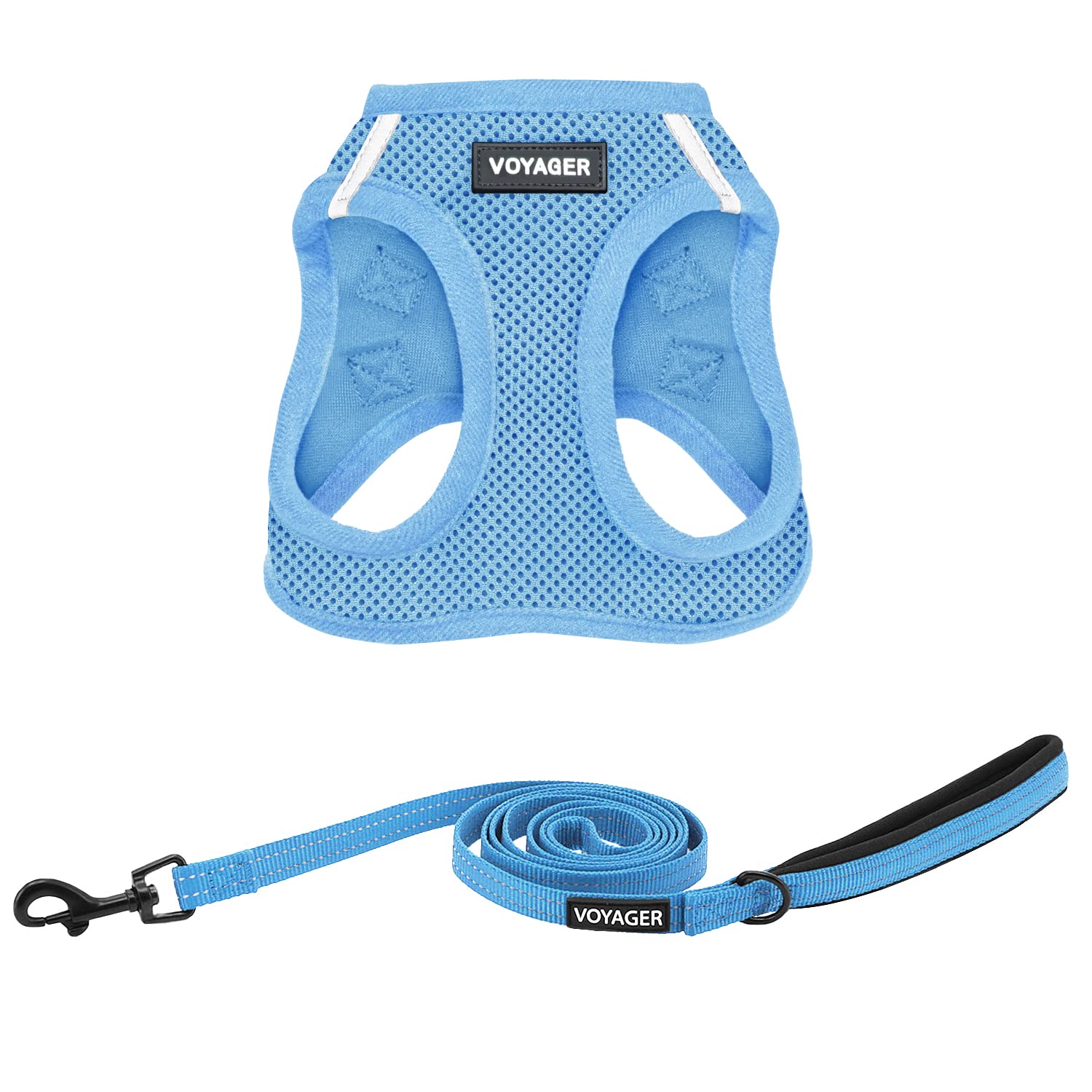 Voyager Step-In Air All Weather Mesh Harness And Reflective Dog 5 Ft Leash Combo With Neoprene Handle, For Small, Medium And Large Breed Puppies By Best Pet Supplies - Leash Harness (Baby Blue), Xxs