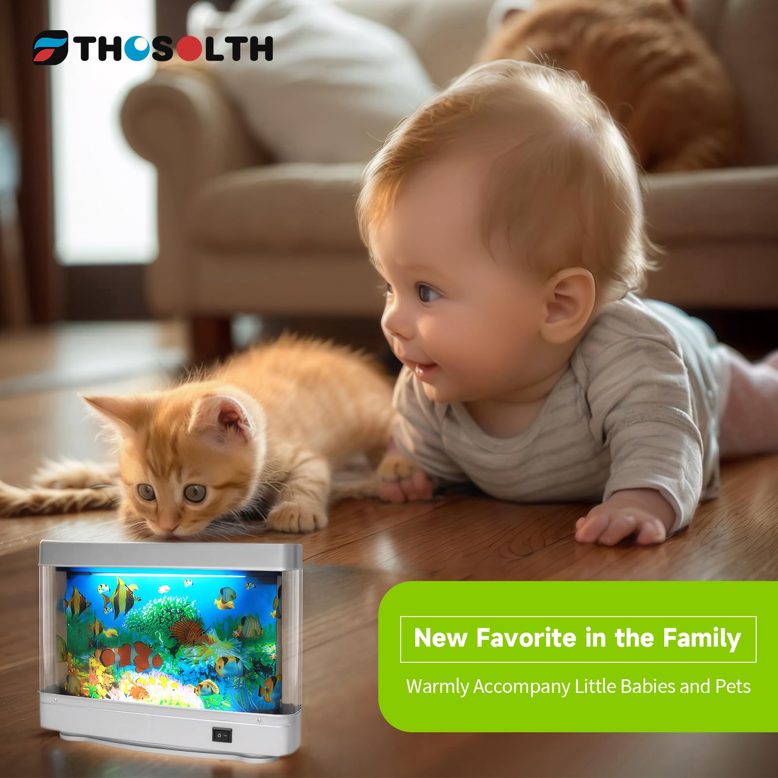 THOSOLTH Fake Fish Tank Baby Aquarium Toy - Mini Crib Aquarium Lamp. Artificial Fish Lamp Aquarium - Virtual Ocean Moving Fish N