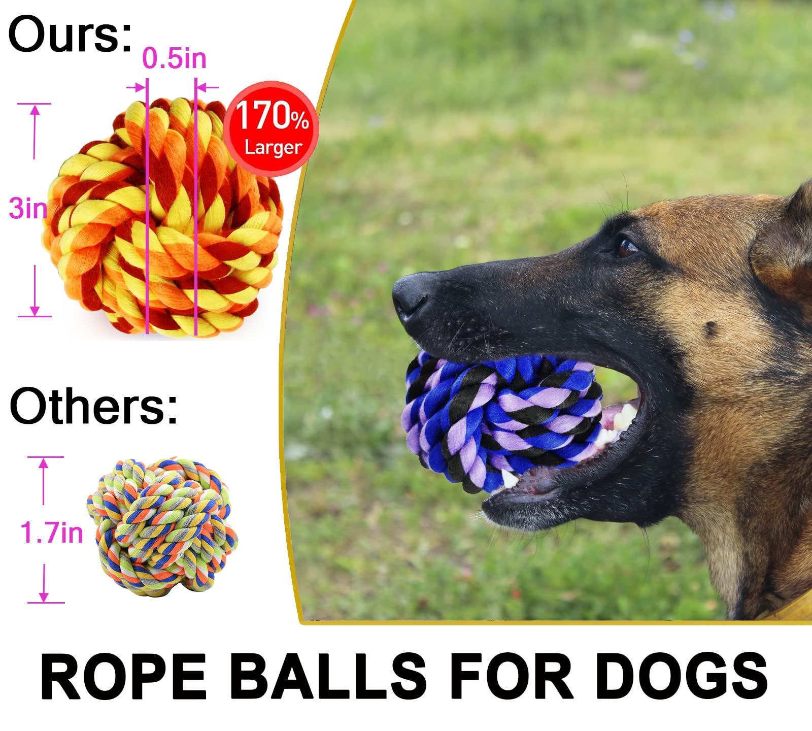 Losfong Large Dog Chew Toys For Aggressive Chewers, 6 Pack Almost Indestructible Dog Balls For Large Dogs, Heavy Duty Dental Cot