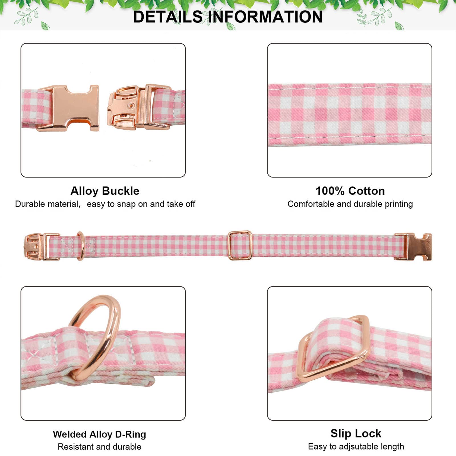 Metal Buckle Dog Collar, Durable Adjustable Dog Collar Soft For Small Medium Large Dogs (Pink Plaid, M(13-18In)