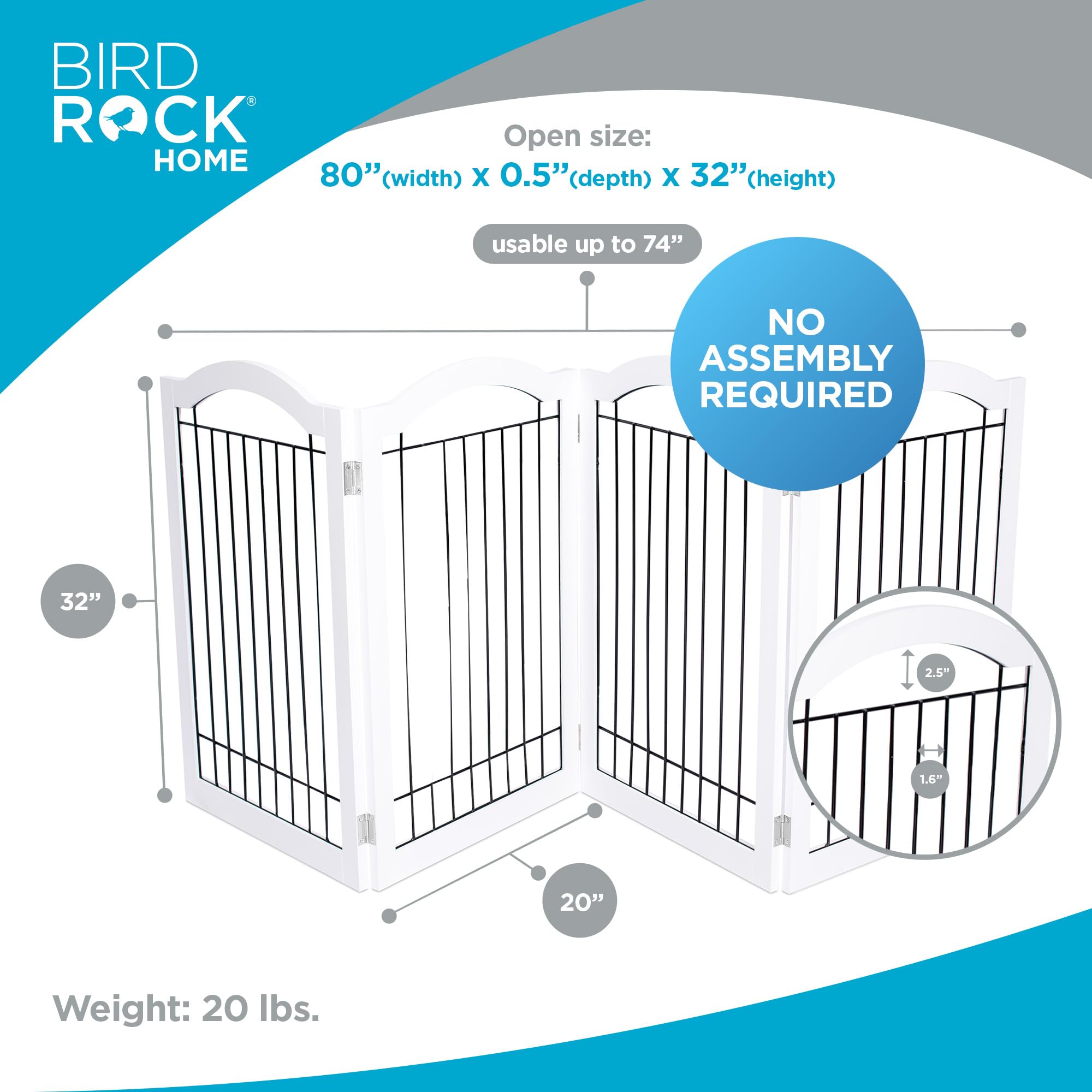 Internet'S Best Arched Top Wire Dog Gate - 4-Panel Free Standing Indoor Folding Pet Barrier, Ideal For Medium, Large Dogs, Puppies, & Cats, For Home, Doorway, Stairs - 30In X 80In, White
