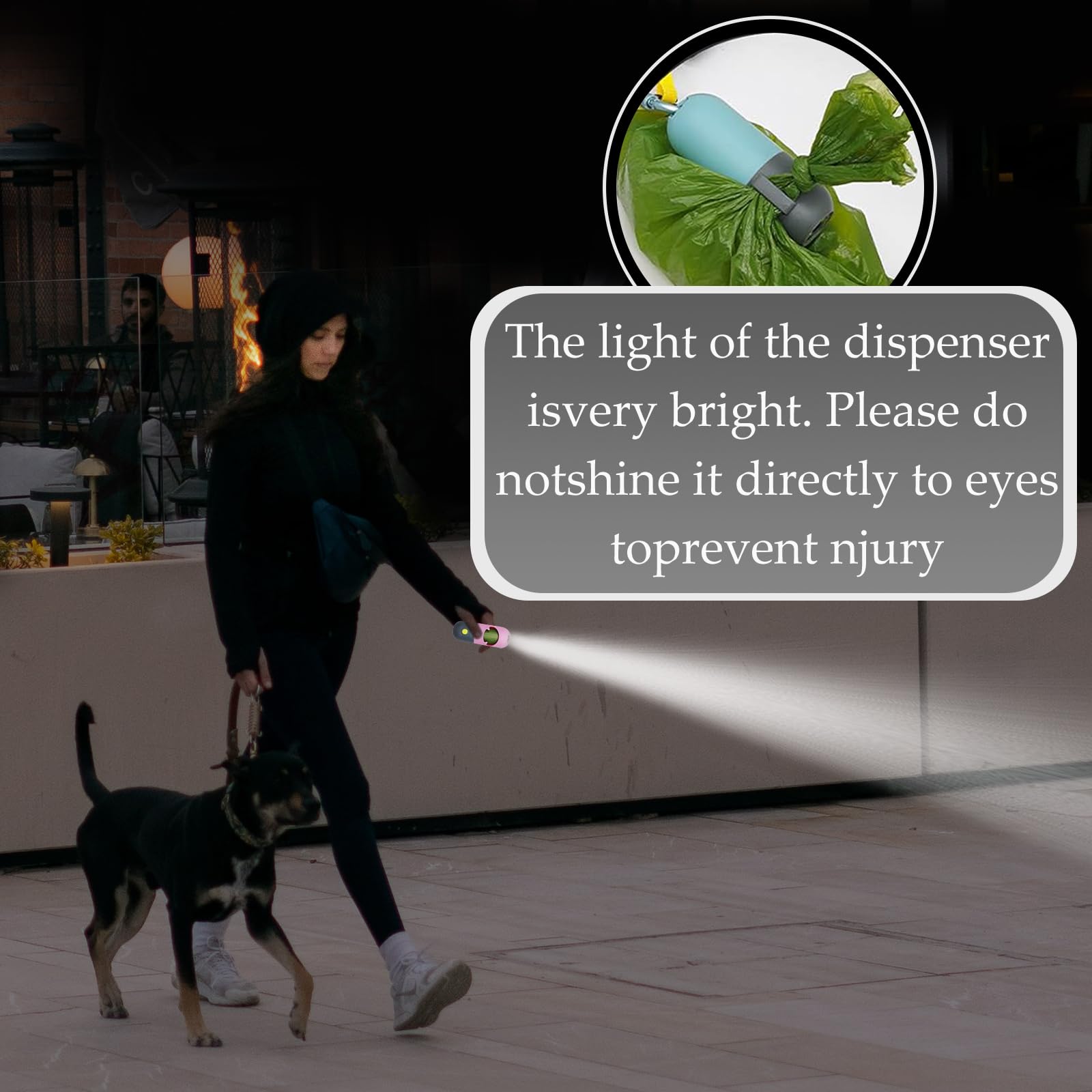 Dog Poop Bag Dispenser With Led Flashlight Poop Bags Holder With 7 Rolls Green Dog Waste Bagspet Garbage Bags Carrier With Carab