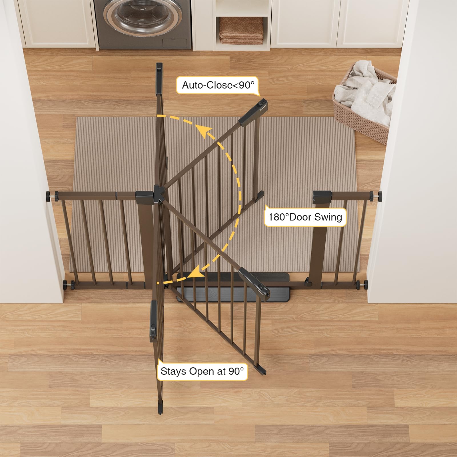 Cumbor 29.7-48' Baby Gate For Stairs, Mom'S Choice Awards Winner-Dog Gate For Doorways, Auto Close Safety Pet Gate For Dogs Indoor, Easy Install Pressure Mounted Child Gate With Walk Thru Door, Brown