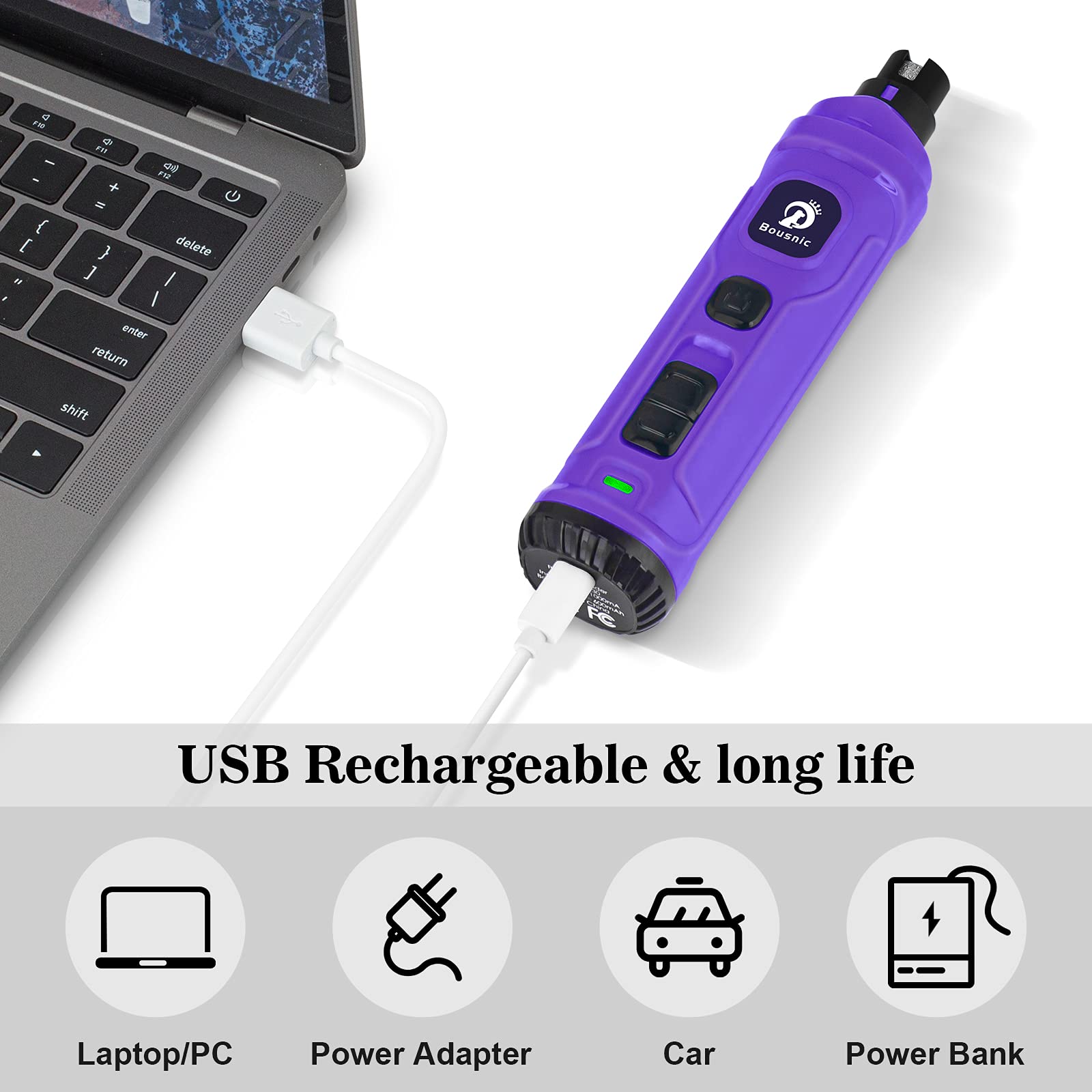 Bousnic Dog Nail Grinder With 2 Led Light - Super Quiet Pet Nail Grinder Powerful 2-Speed Electric Dog Nail Trimmer File Toenail Grinder For Puppy Small Medium Large Breed Dogs & Cats (Purple)