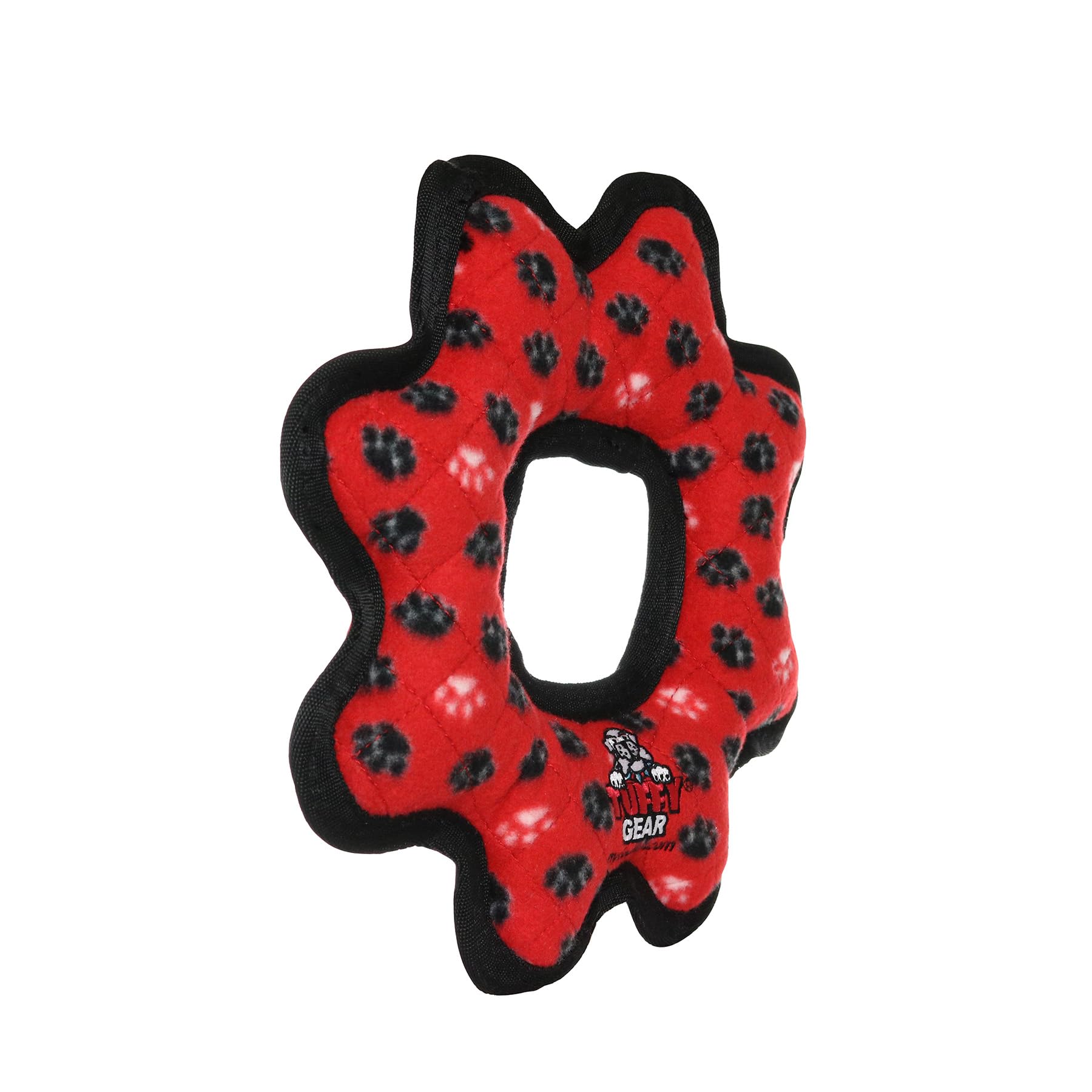 TUFFY Ultimate Gear Ring Dog Toy - Durable Fleece, Interactive Play, Regular Size, Red Paw, Model T-U-GR-RP