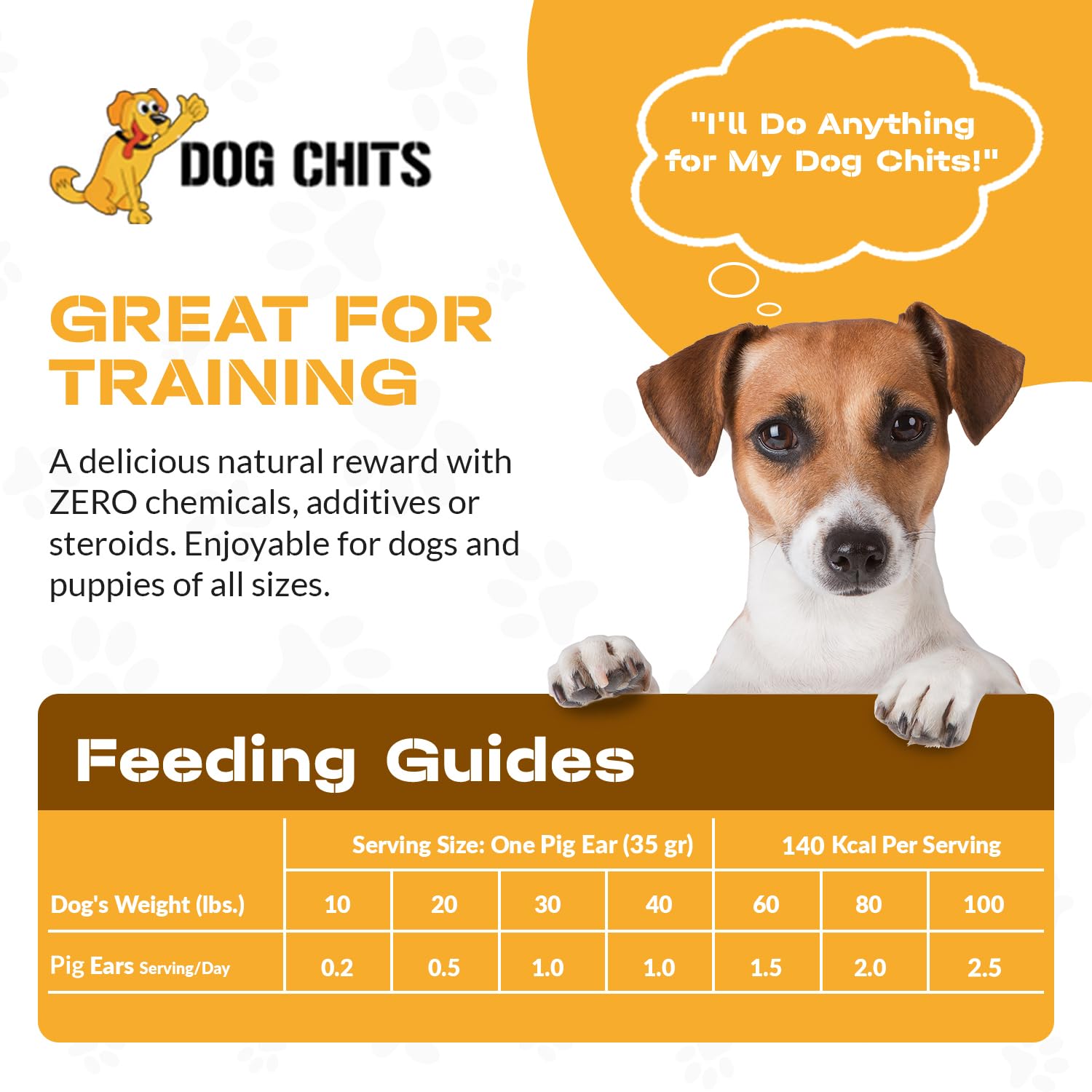 Dog Chits Pig Ears Dog and Puppy Treats - All Natural Grain and Chemical Free Training Chews - High Protein and Low Fat - Suppor